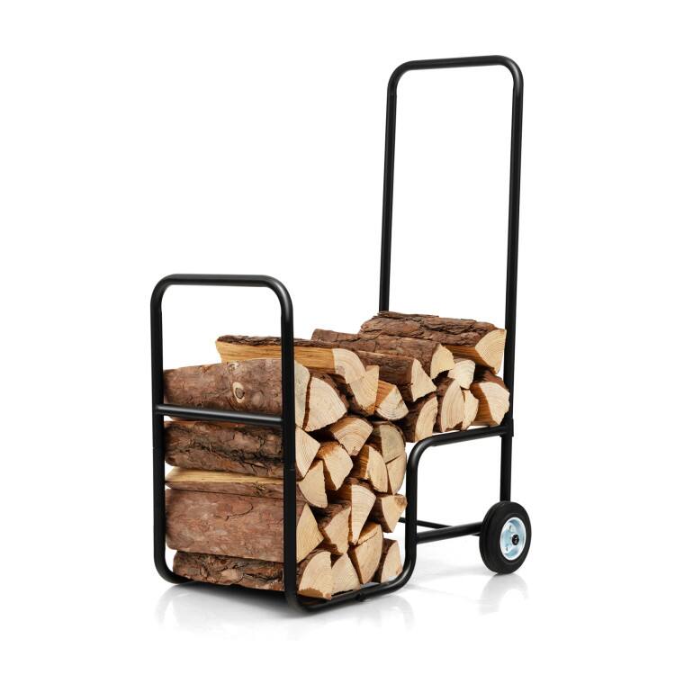 Mondawe - Firewood Log Cart Carrier with Anti-Slip and Wear-Resistant Wheels - Black