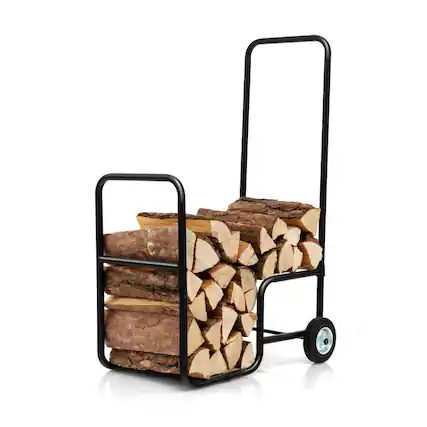 Front. Mondawe - Firewood Log Cart Carrier with Anti-Slip and Wear-Resistant Wheels - Black.