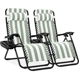 Best Choice Products - Set of 2 Zero Gravity Lounge Chair Recliners for Patio, Pool w/ Cup Holder Tray - Sage Striped