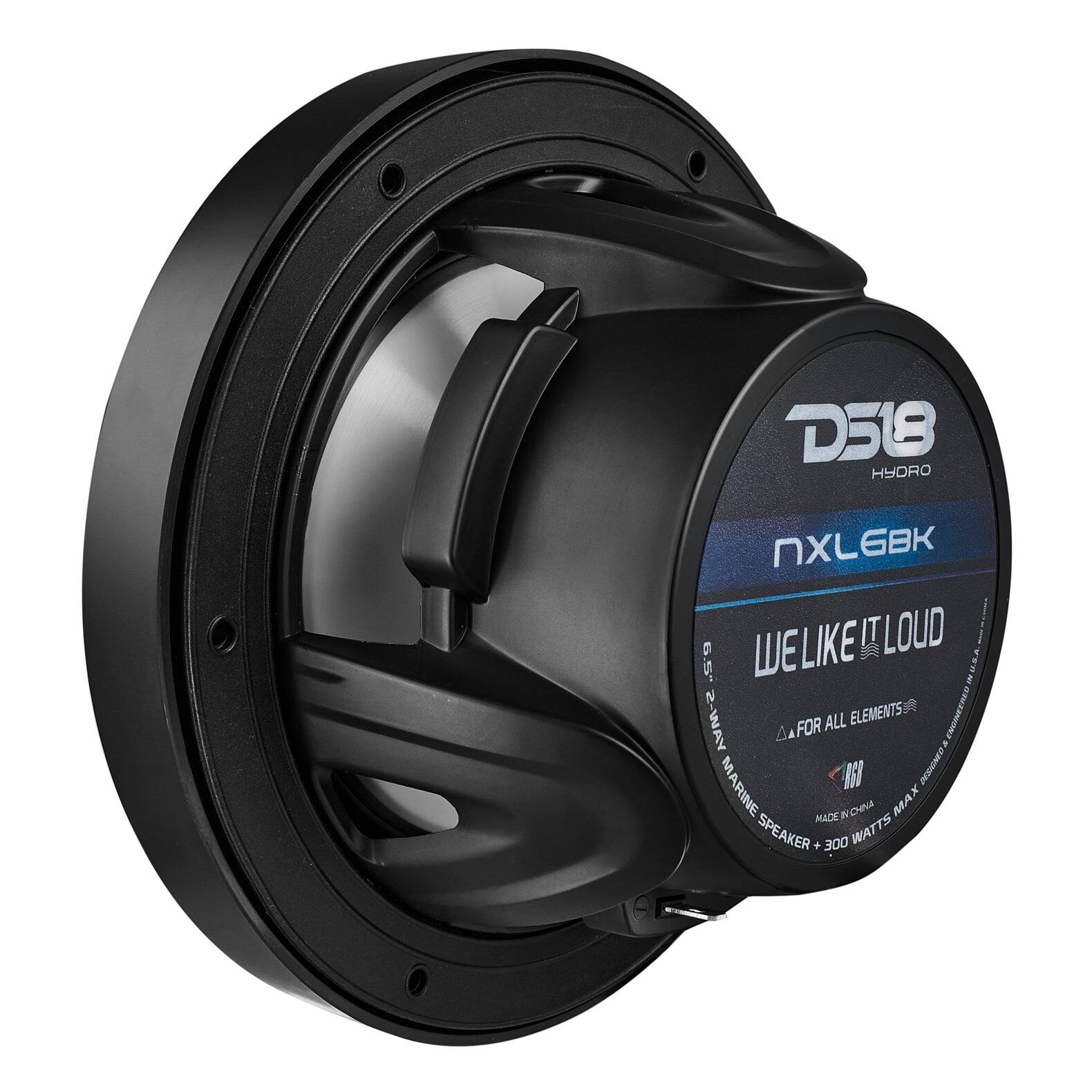 D518 HYDRO NX6BK  
WE LIKE IT LOUD  
6.5" 2-WAY MARINE SPEAKER  
FOR ALL ELEMENTS  
MADE IN CHINA  
300 WATTS MAX