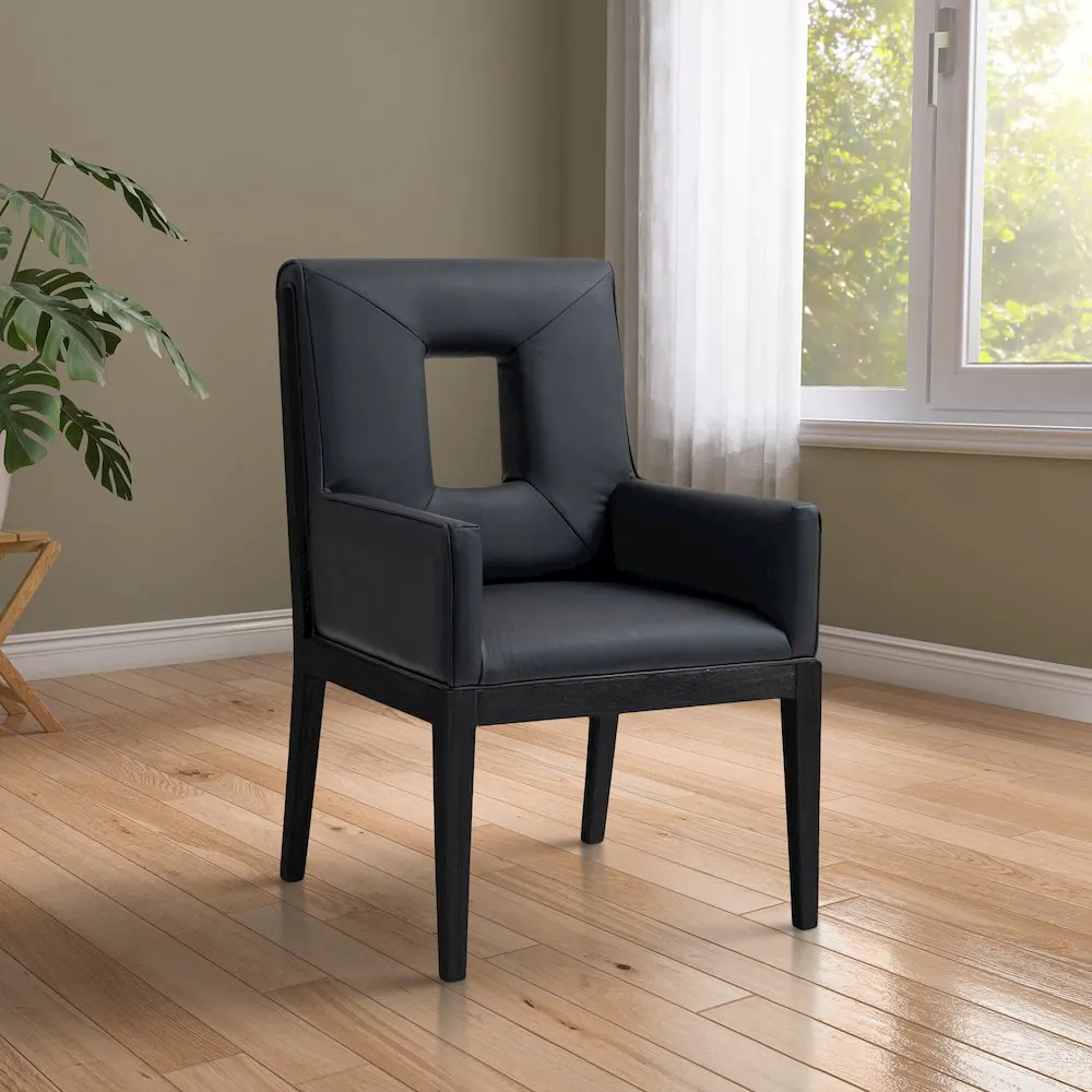 Alt View 1. Meridian Furniture - Gwendolyn Black Vegan Leather Dining Arm Chair - Black.