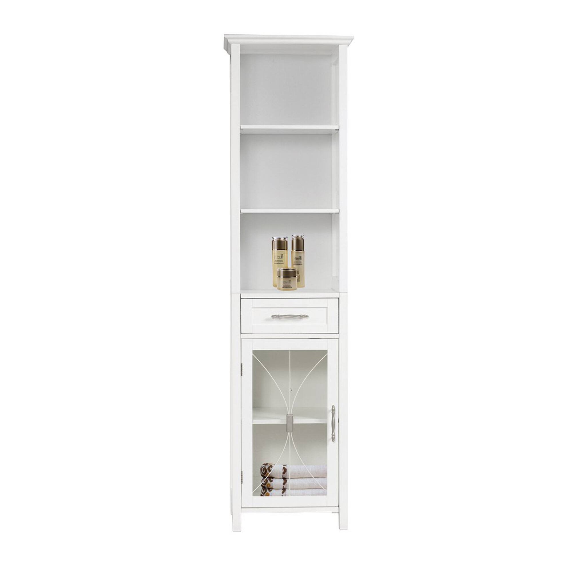 Alt View 3. Teamson Home - Teamson Home Delaney White Bathroom Linen Tower Cabinet with Glass Door & Drawer - White.