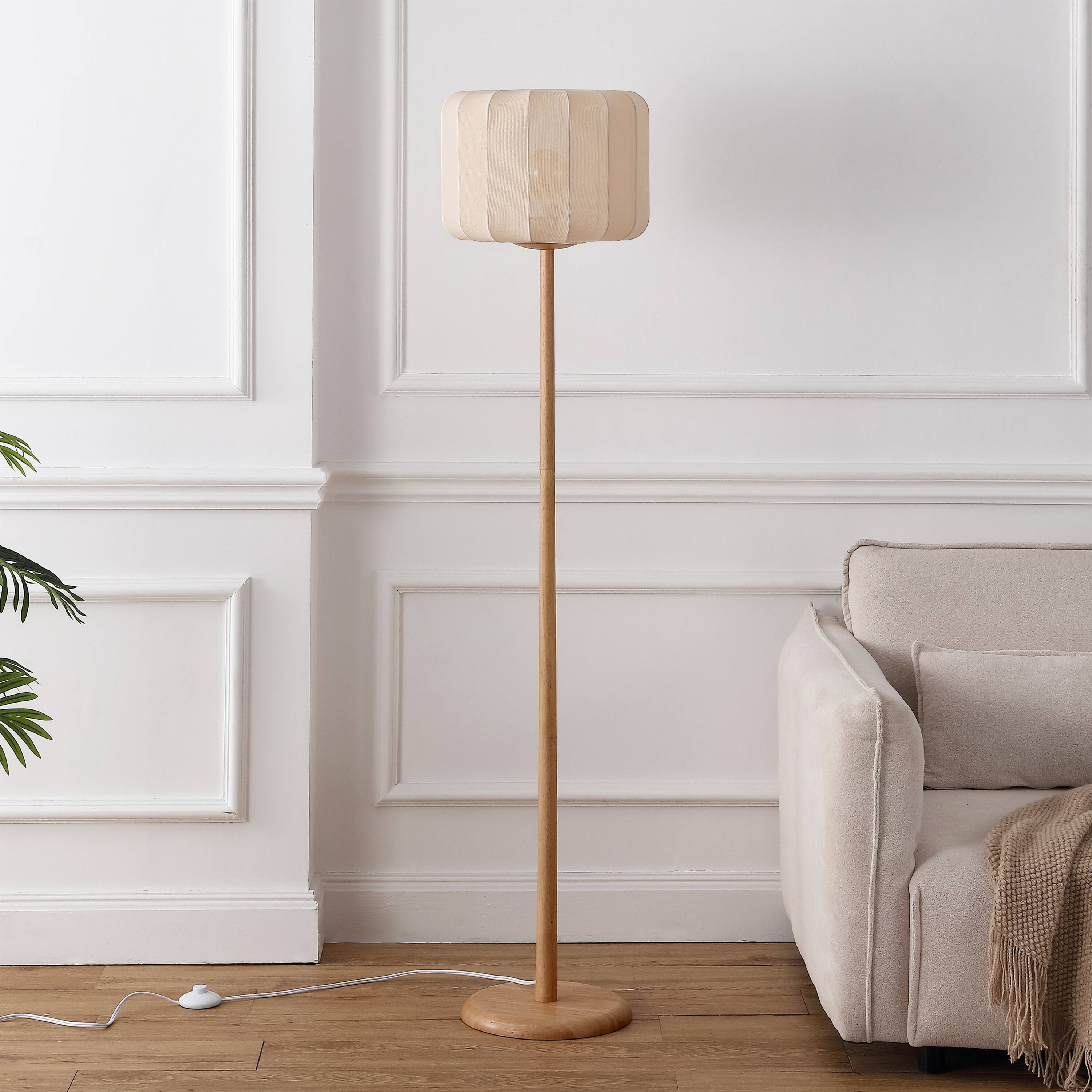 Alt View 5. Jonathan Y - Maryna 59.5 in. Minimalist Modern Teahouse Wood with Ribbed Cocoon Pumpkin Shade LED Floor Lamp, Beige/Light Brown - Light Brown Wood.