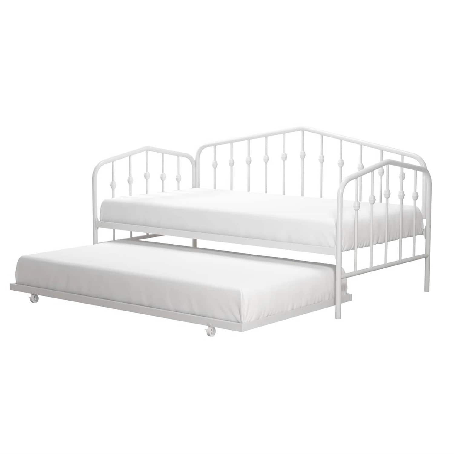 SlickBlue - Industrial Metal Daybed – Modern Guest Bed with Pull-Out Trundle - White