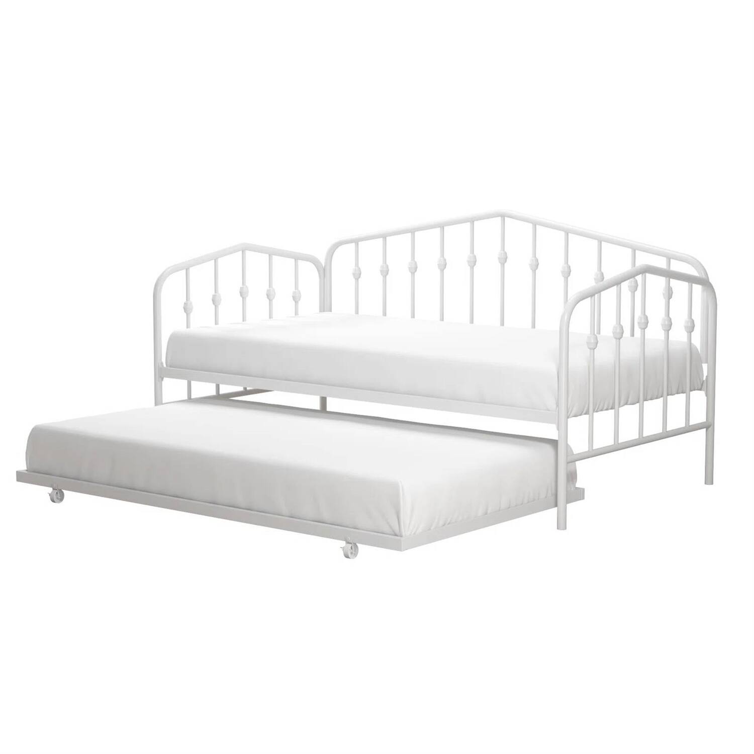 Front. SlickBlue - Industrial Metal Daybed – Modern Guest Bed with Pull-Out Trundle - White.