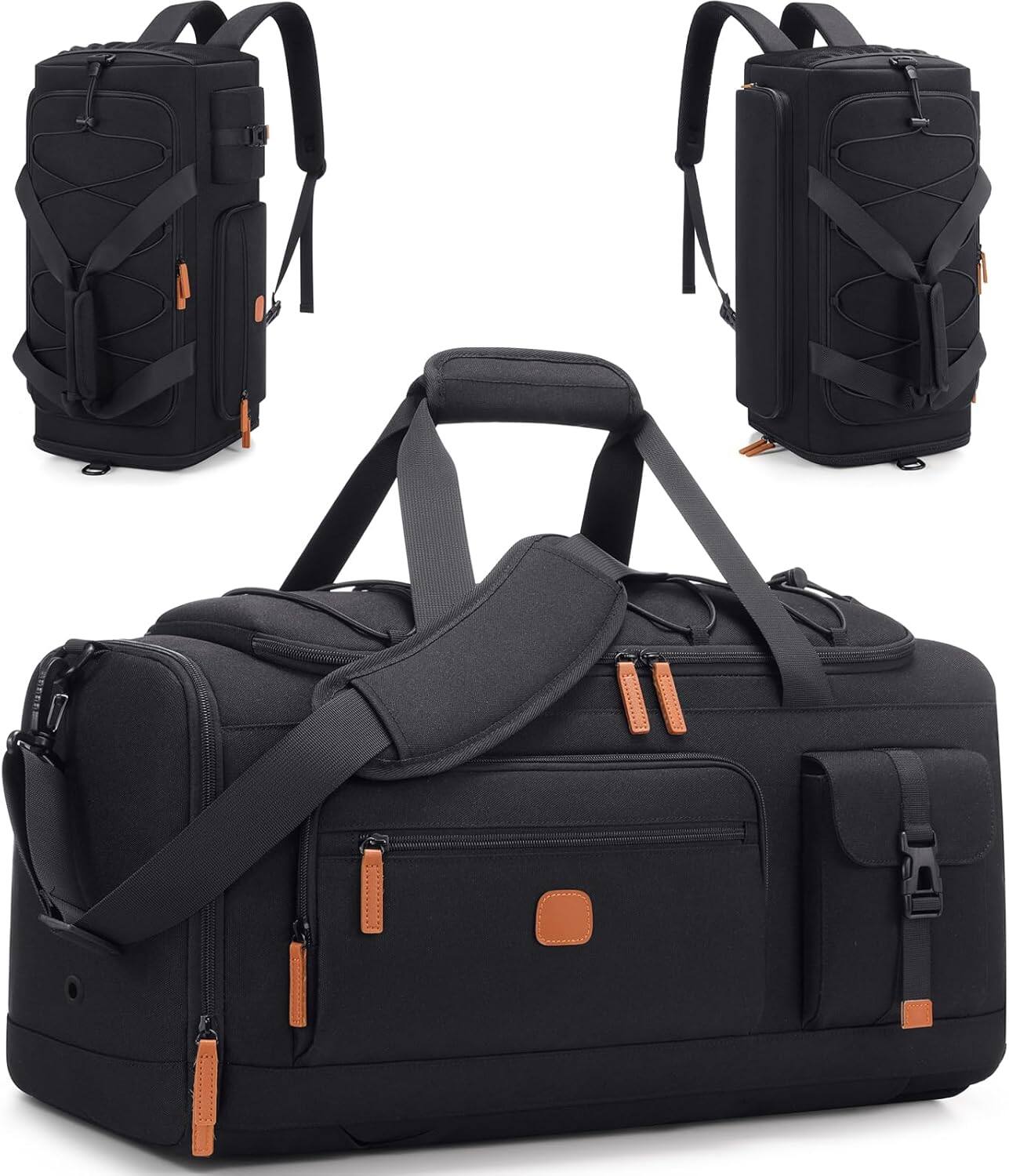 Front. Vulpecula Spade - Gym Bag with Shoe & Laptop Compartment, 3-in-1 Sports Travel Duffel Bag Anti-Theft Weekender Carry-On Backpack - Black.