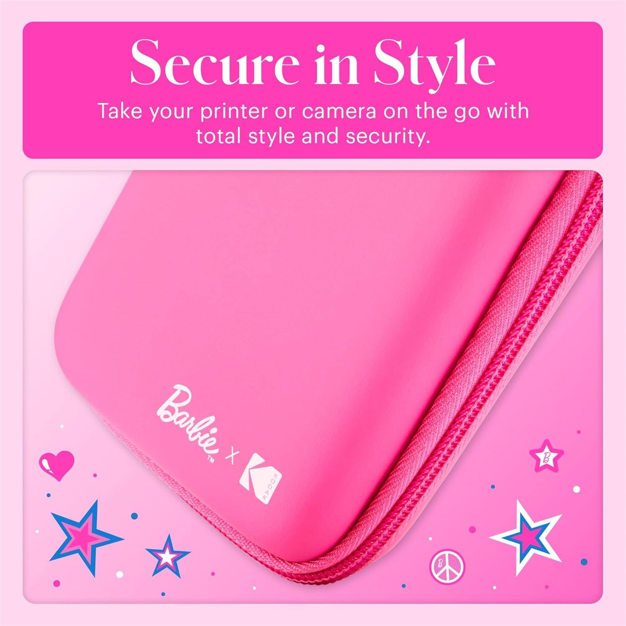 Secure in Style  
Take your printer or camera on the go with total style and security.  
Barbie™ X KODAK
