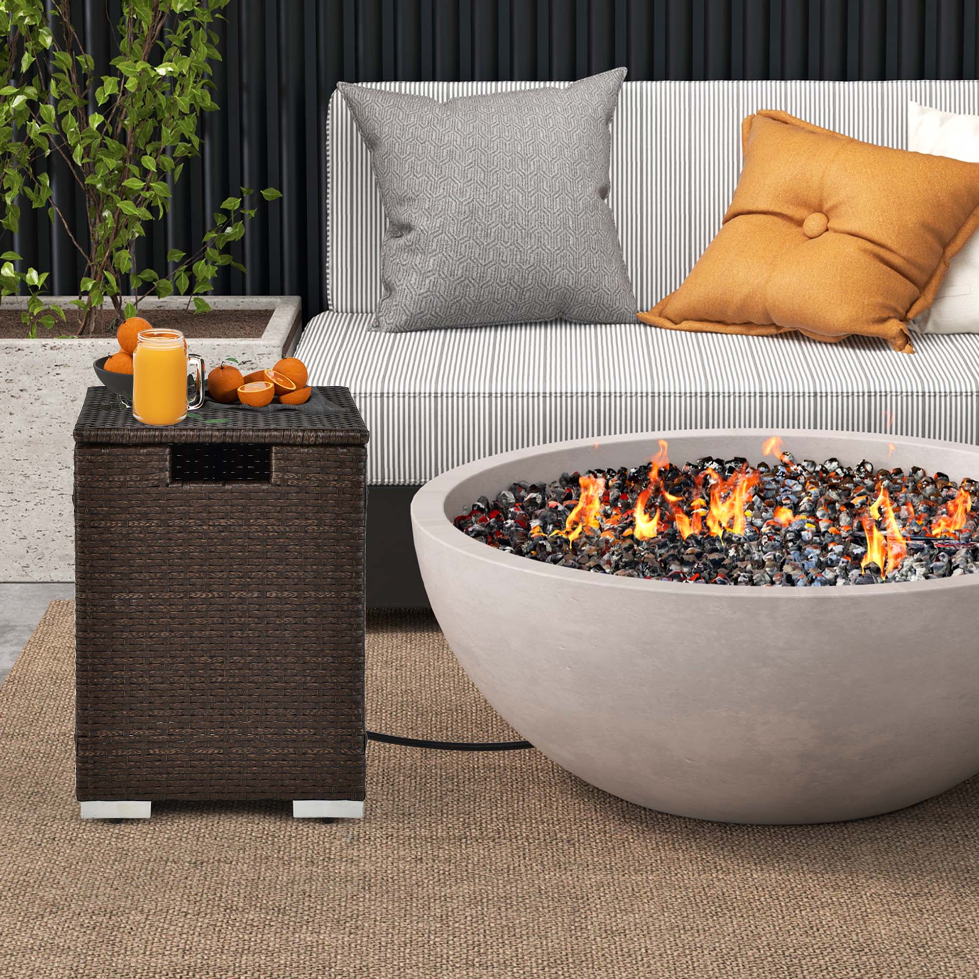 Alt View 3. Costway - Costway 16" Rattan Propane Tank Cover Hideaway Side Table 20 lbs Propane Gas Holder - Brown.