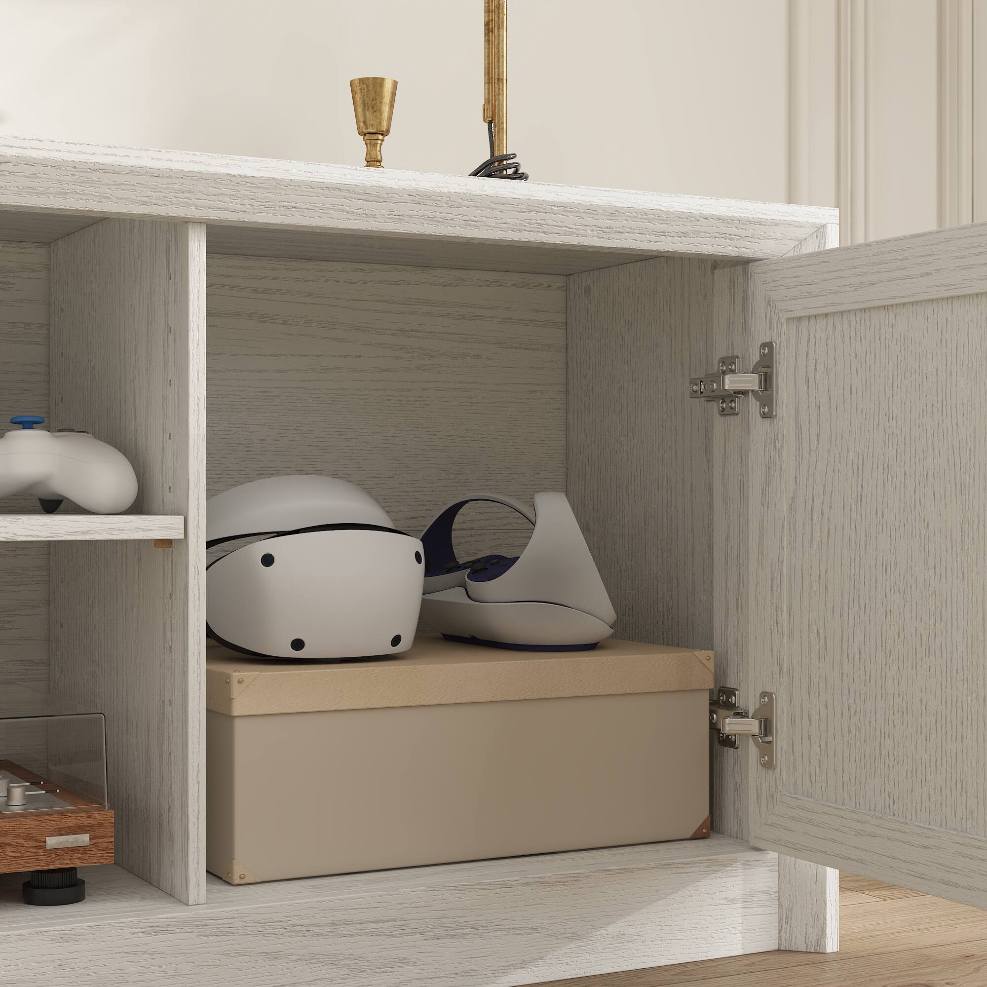 Alt View 6. Famapy - Traditional Upto 70" TV Stand with Cable Management Storage Cabinets & Open Shelves – Classic Media Console - White.