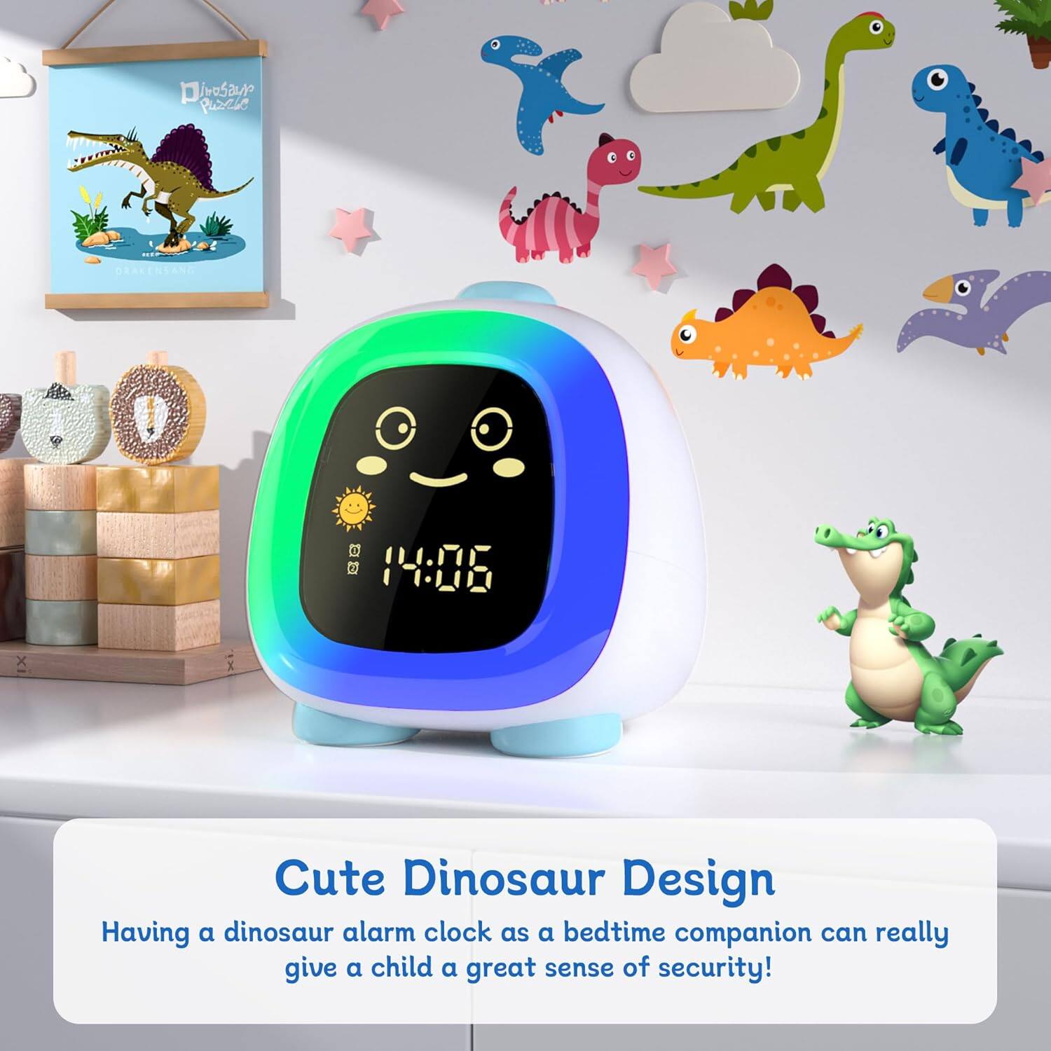 Dinosaur plcic DRACENVAND 14:06 x Cute Dinosaur Design  
Having a dinosaur alarm clock as a bedtime companion can really give a child a great sense of security!