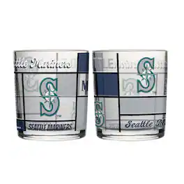 Logo Brands - Seattle Mariners 12oz. Quilted Stained Two-Pack Rocks Glass Set - Multicolor