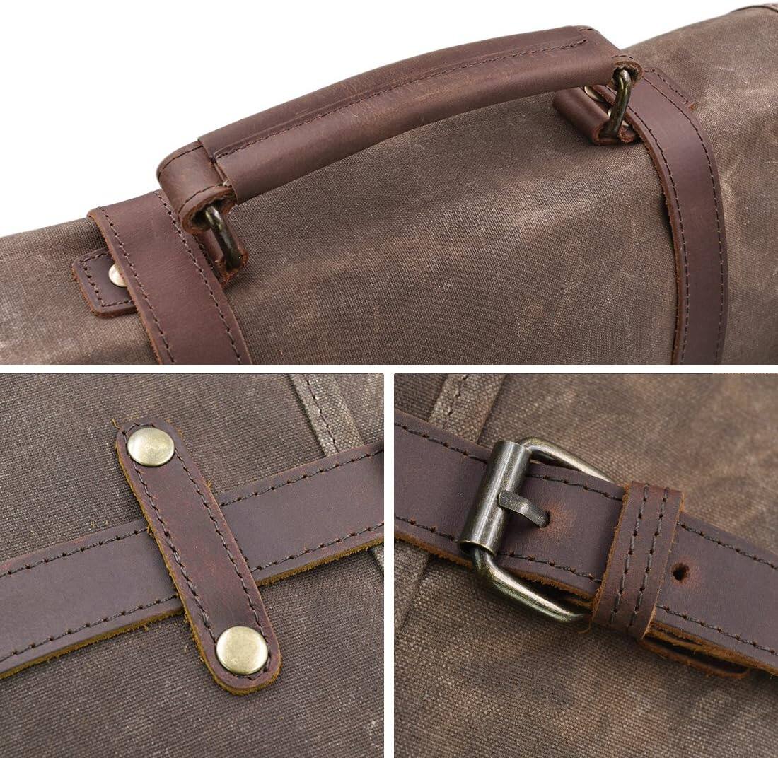 Alt View 4. Core Tech - 15.6-Inch Waxed Canvas and Genuine Leather Messenger Laptop Bag with Padded Sleeve and Adjustable Strap - Brown.