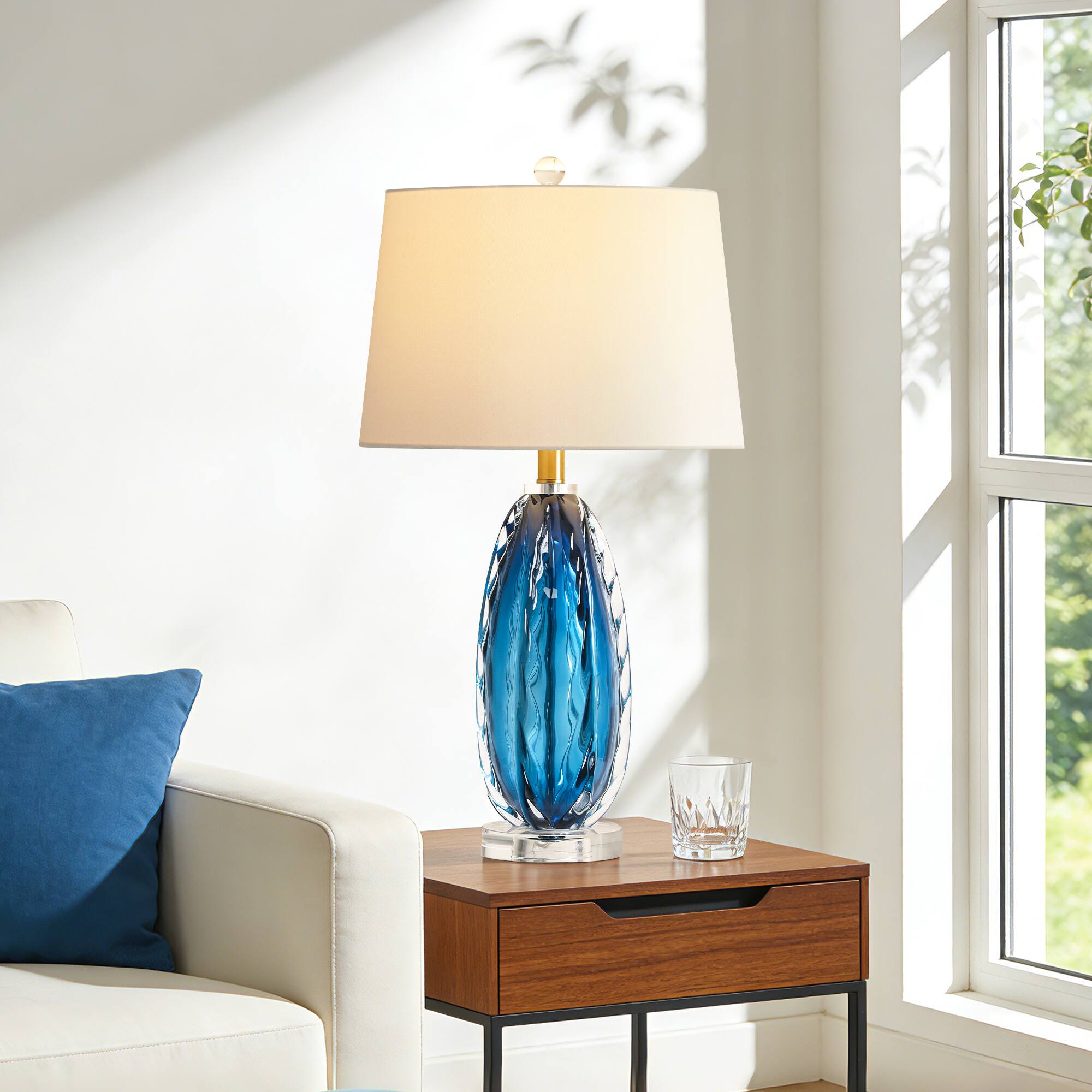 Left. partphoner - Modern Dark Blue Glass Table Lamp - Blue.