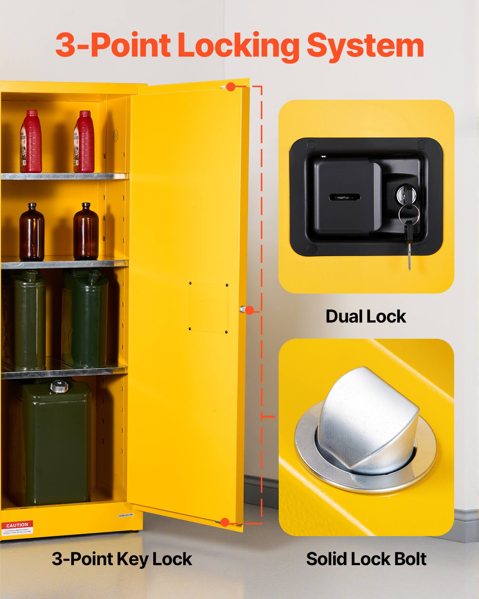 3-Point Locking System

- Dual Lock
- 3-Point Key Lock
- Solid Lock Bolt