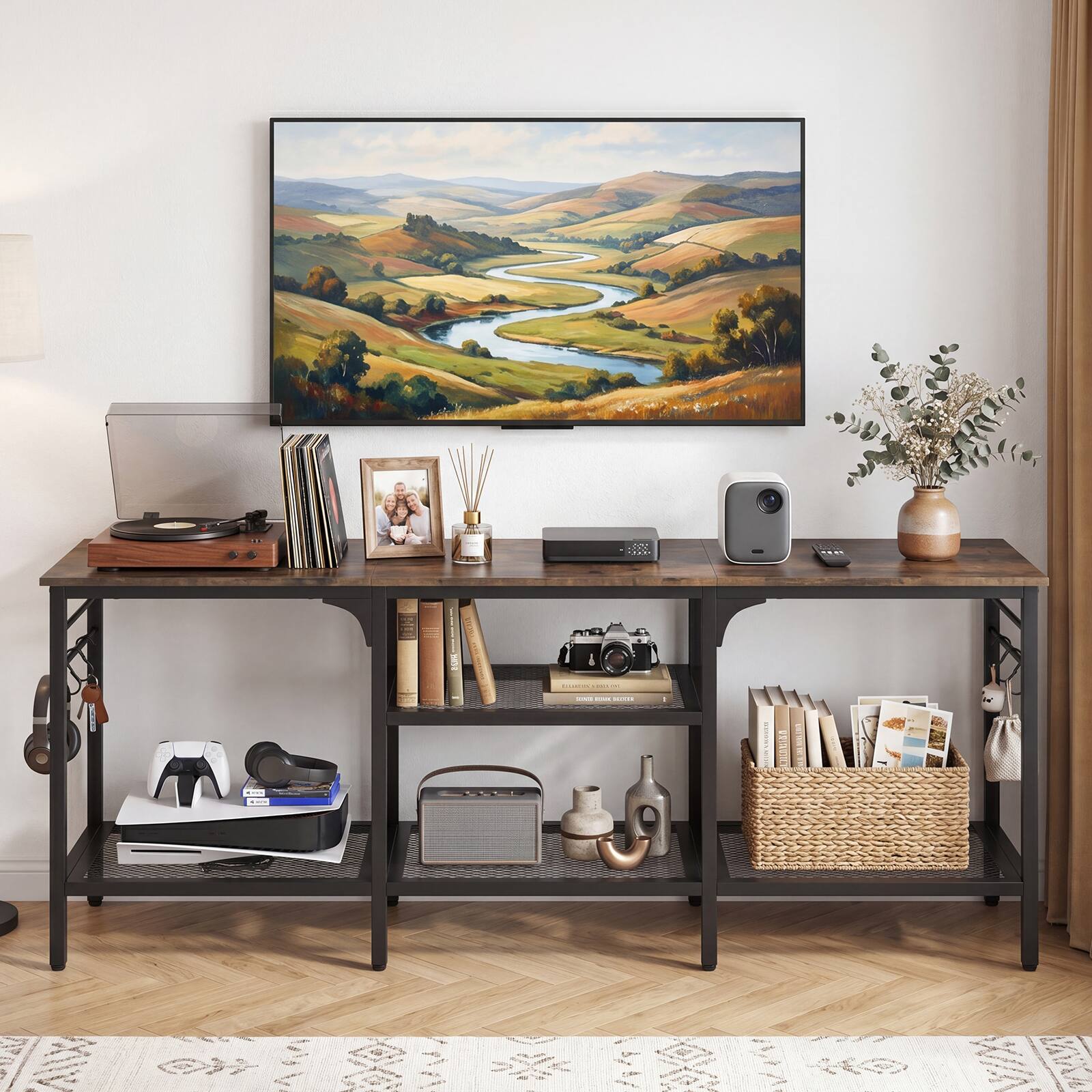 Alt View 4. Costway - Costway TV Stand for TVs up to 65",55" Long Entertainment Center with 4Open Storage Shelves - Rustic Brown & Black.