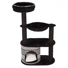 TRIXIE - Giada Plush & Sisal 4-Level 44" Cat Tree with Scratching Posts, Condo & Hammock - Black/White