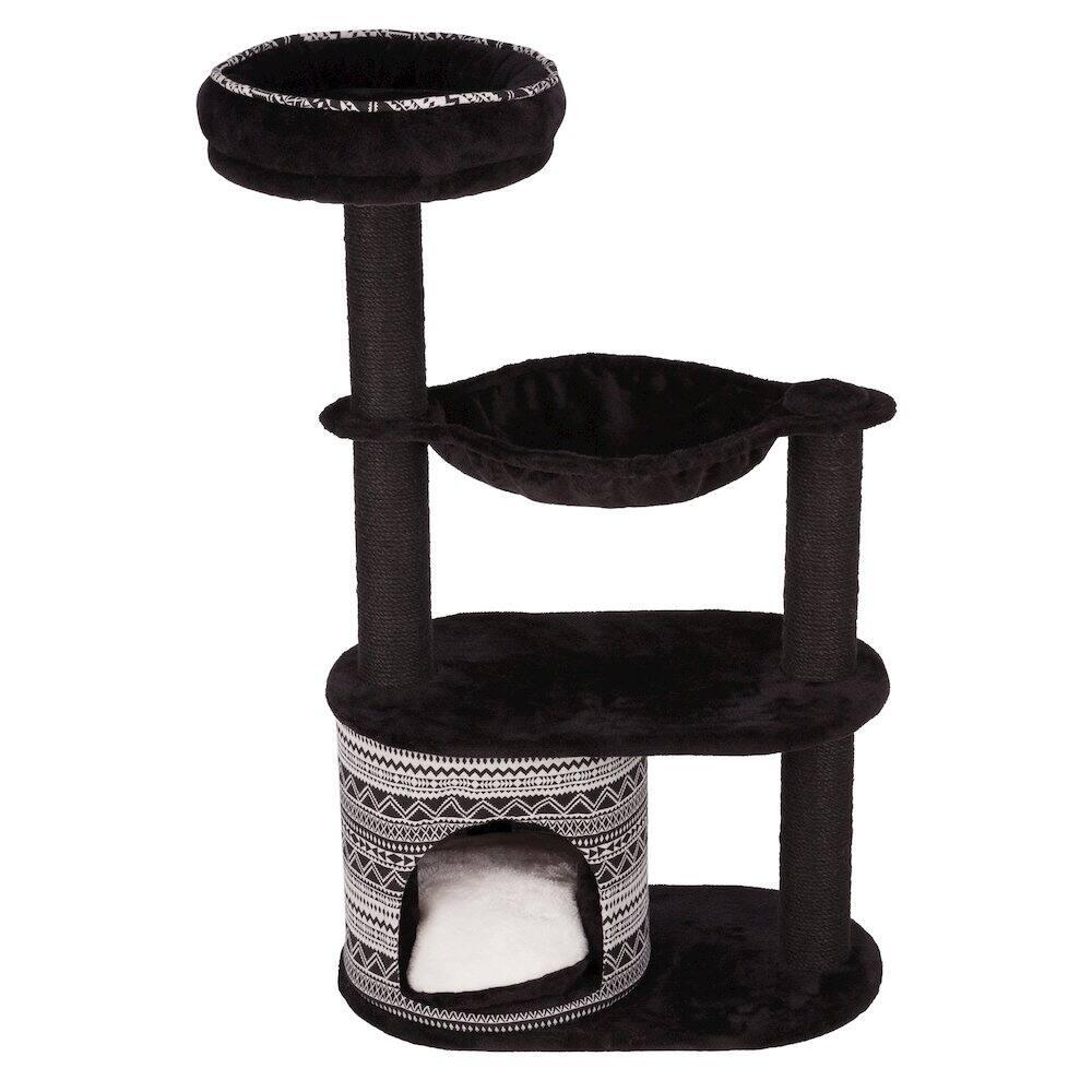 Front. TRIXIE - Giada Plush & Sisal 4-Level 44" Cat Tree with Scratching Posts, Condo & Hammock - Black/White.