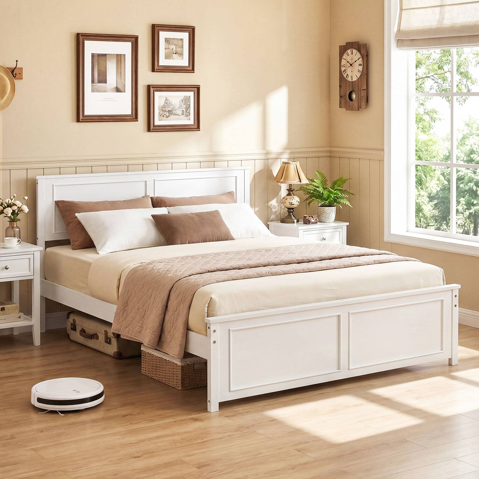 Alt View 1. Gymax - Gymax Queen Size Bed Frame Farmhouse Wooden Platform Bed w/ Headboard White - White.