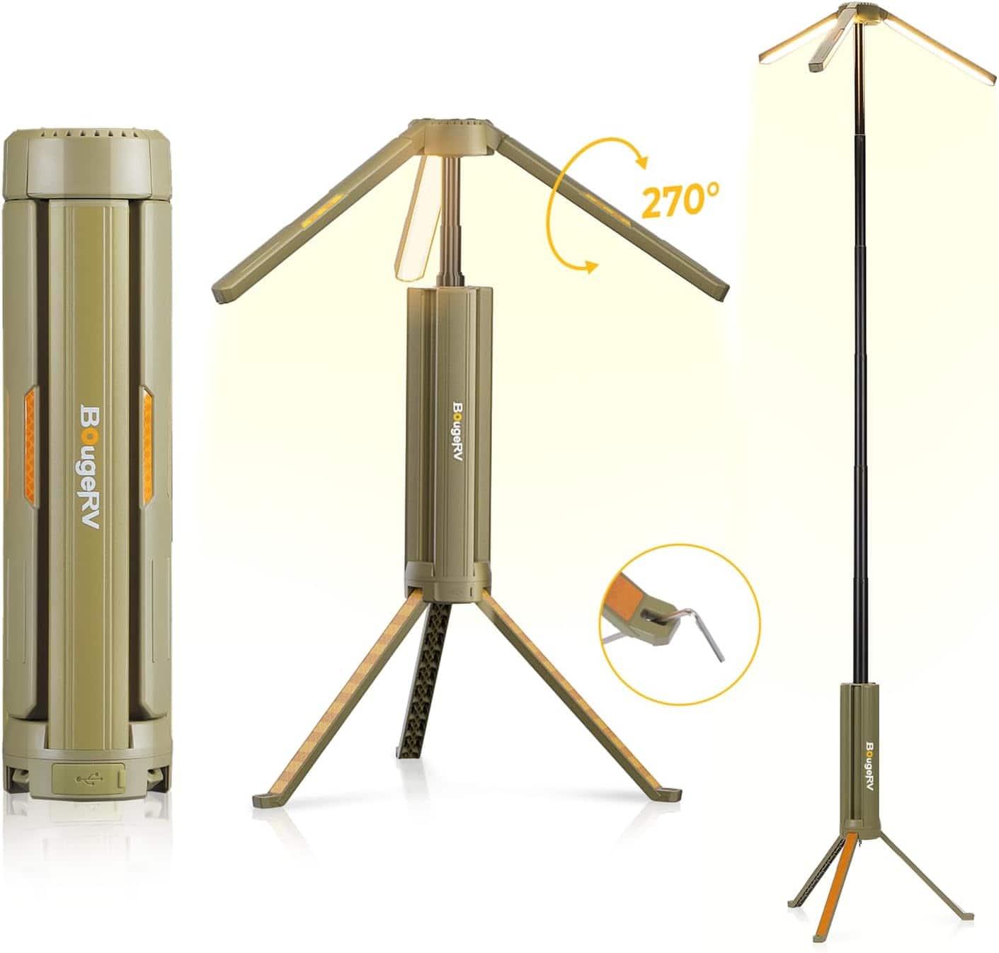 BougeRV - Telescopic Camping Light, 15600mAh Rotatable Electric Lantern, Waterproof, Tent Lamp for Camping, Emergency - Light Green