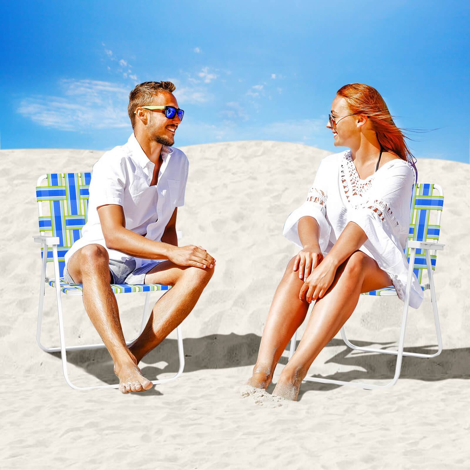 Alt View 5. Costway - Costway Folding Beach Chairs Set of 6 with Armrests for Adults Loads up to 330 LBS - Blue.