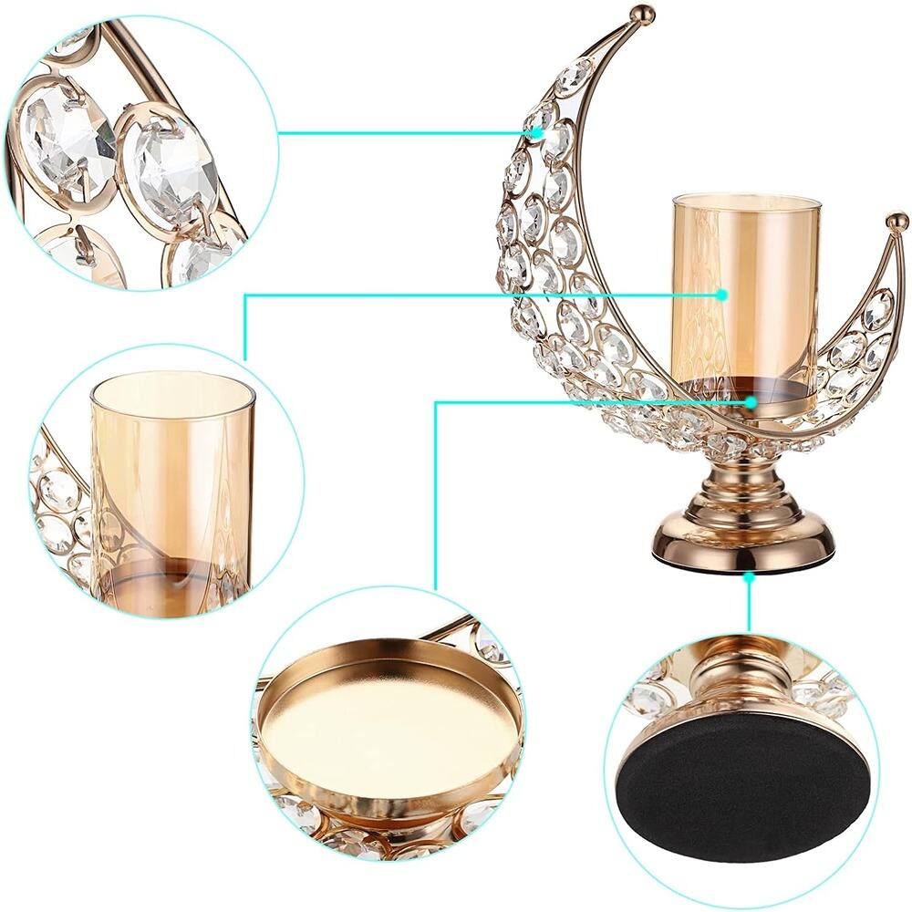 Alt View 1. MOSZAR LLC - Gold Moon Crystal Candle Holder, Tealight Stand with Glass Cover.
