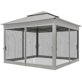 Outsunny - Outdoor Patio Pop Up Canopy Gazebo Shelter with Zipper Netting, Carry Bag, 11' x 11' - Light Gray