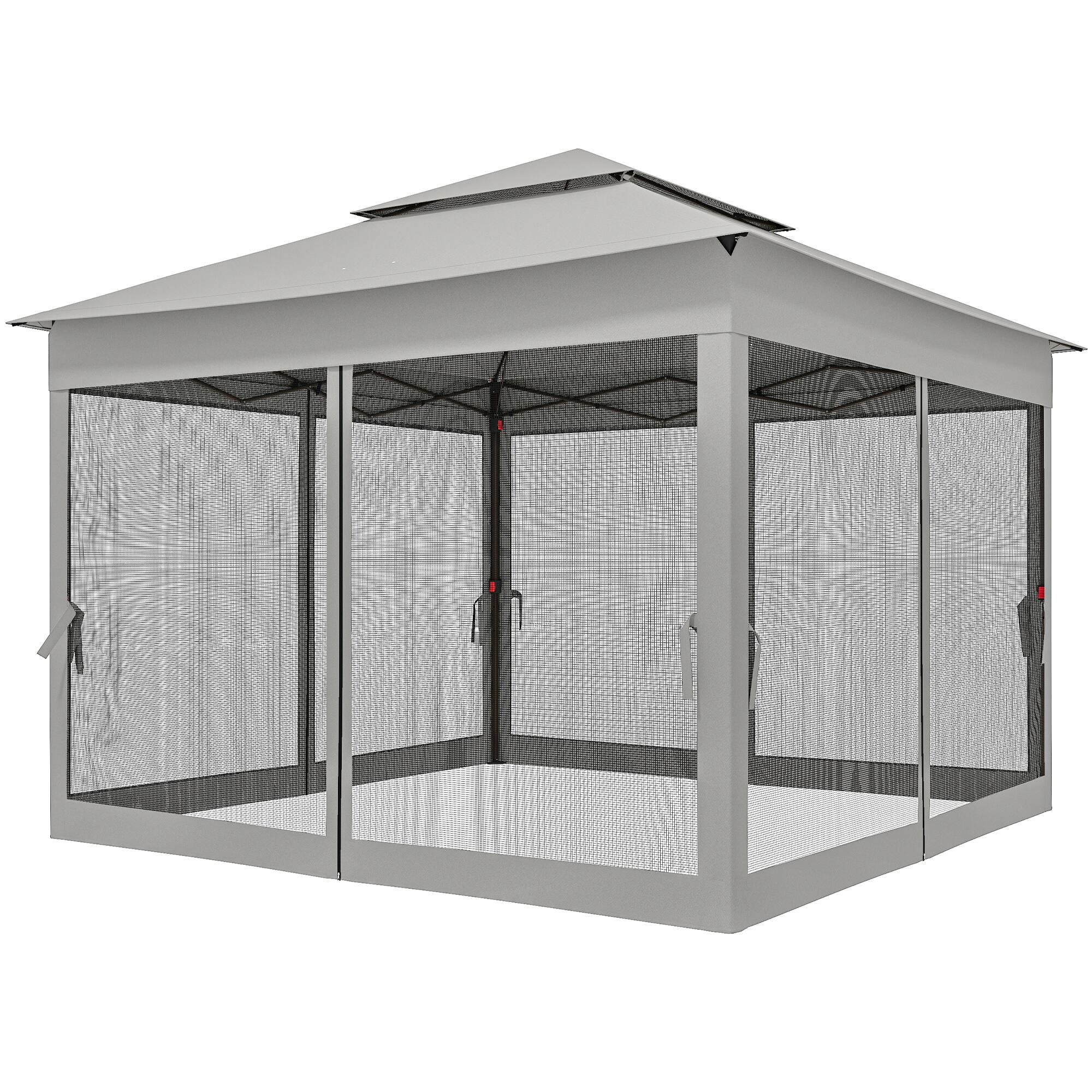 Front. Outsunny - Outdoor Patio Pop Up Canopy Gazebo Shelter with Zipper Netting, Carry Bag, 11' x 11' - Light Gray.