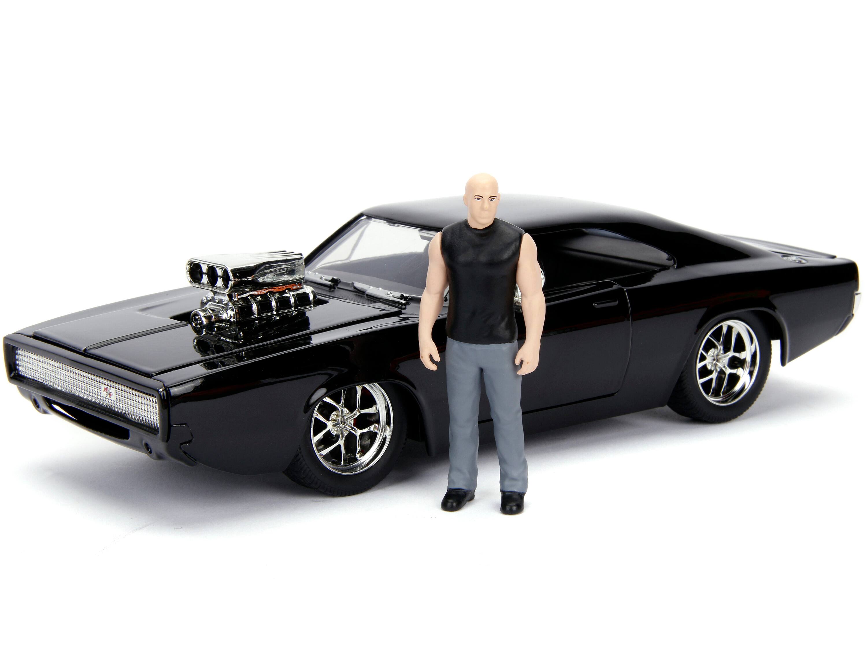 Left. Jada - Model Kit Dodge Charger R/T Black and Dom Diecast Figure "Fast & Furious" Movie "Build N' Collect" Series 1/24 - Black.