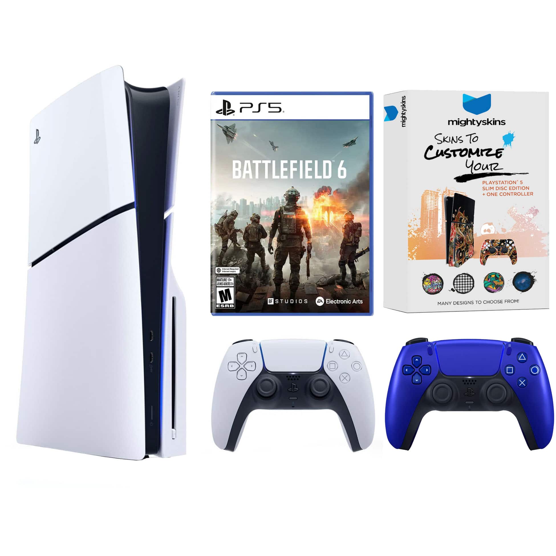 PlayStation 5 Slim Disc Bundle with Battlefield 6, MightySkins Code and Extra Controller - PlayStation 5