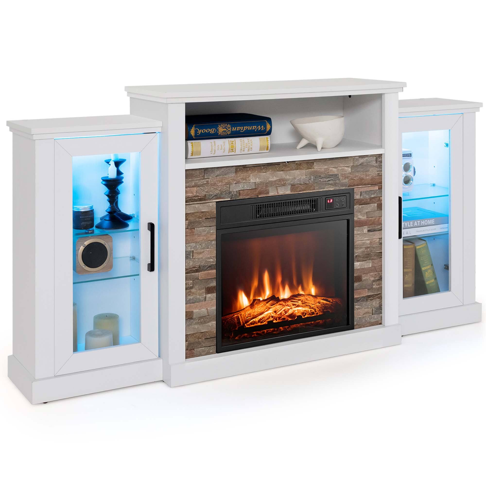 Costway - Fireplace TV Stand with Led Lights & 18" Electric Fireplace For 65" Wall-Mounted TV - White
