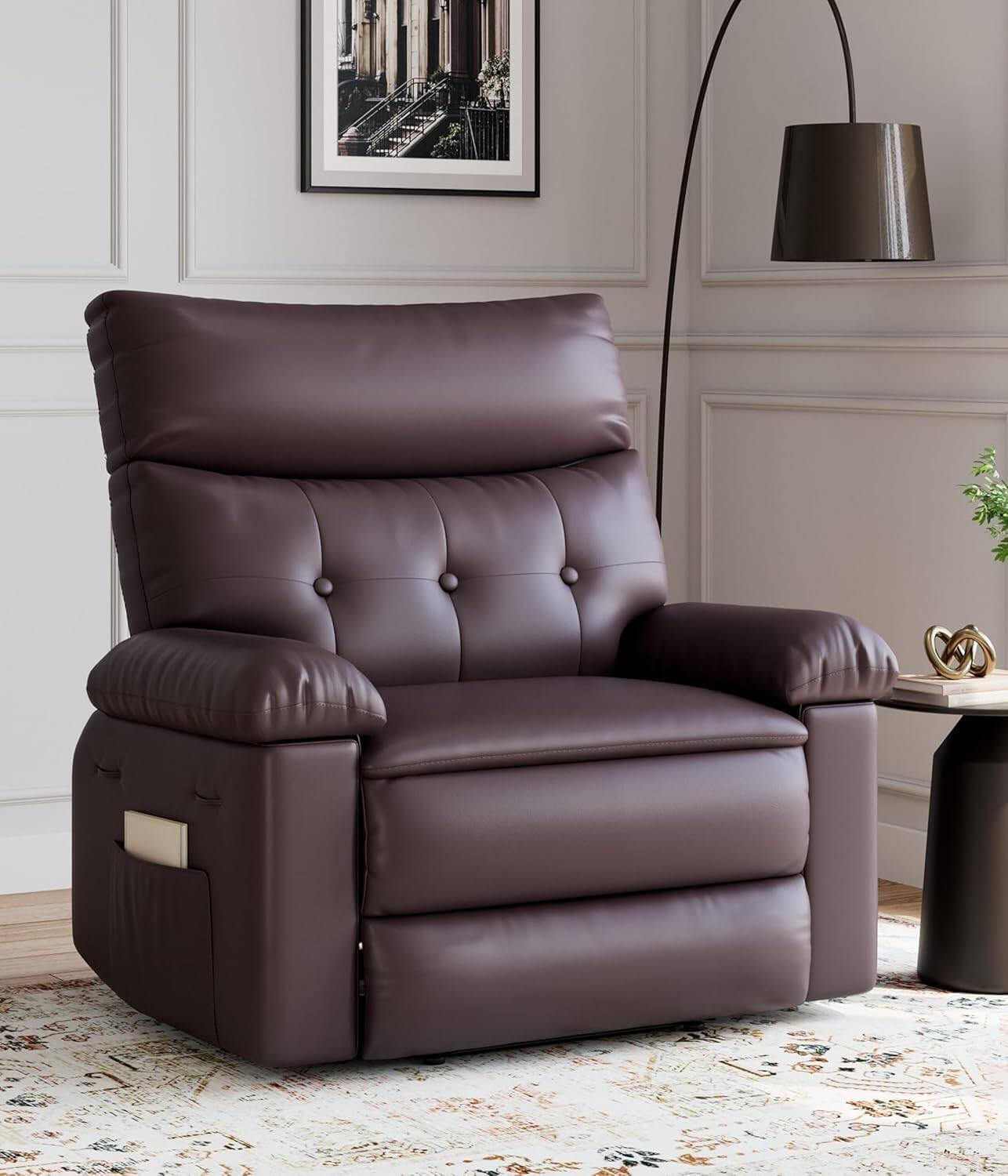 Front. Babevy - 37.4" Wide Oversized Recliner Chair, PU Leather Manual Recliner with 1.5X Sponge Filling - Coffee.
