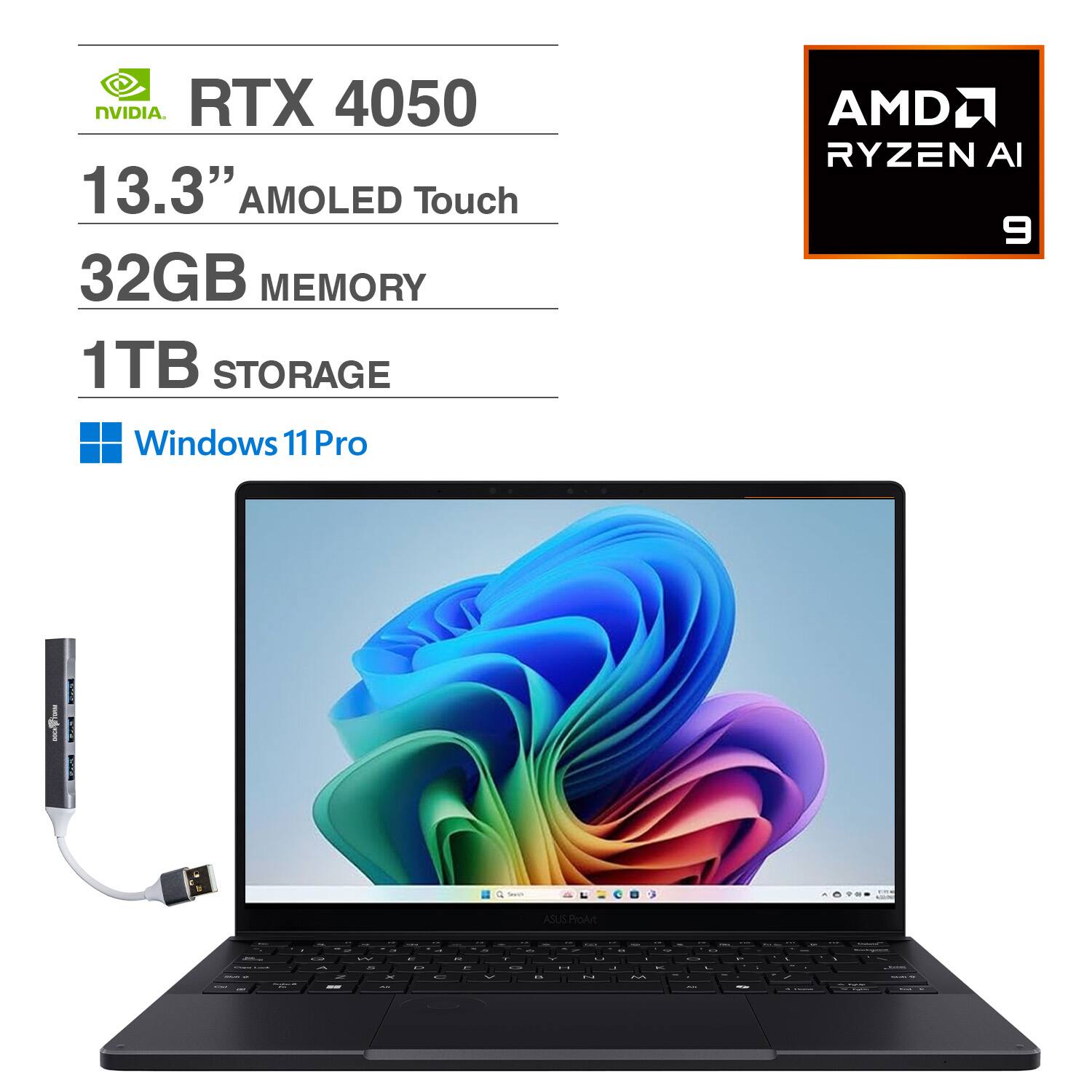 ASUS - ProArt PX13 2-in-1 Laptop 13.3 2.8K Display (AMD Ryzen AI 9 HX 370, 32GB LPDDR5X, 1TB M.2 PCIe SSD, Win 11 Pro) - Nano Black