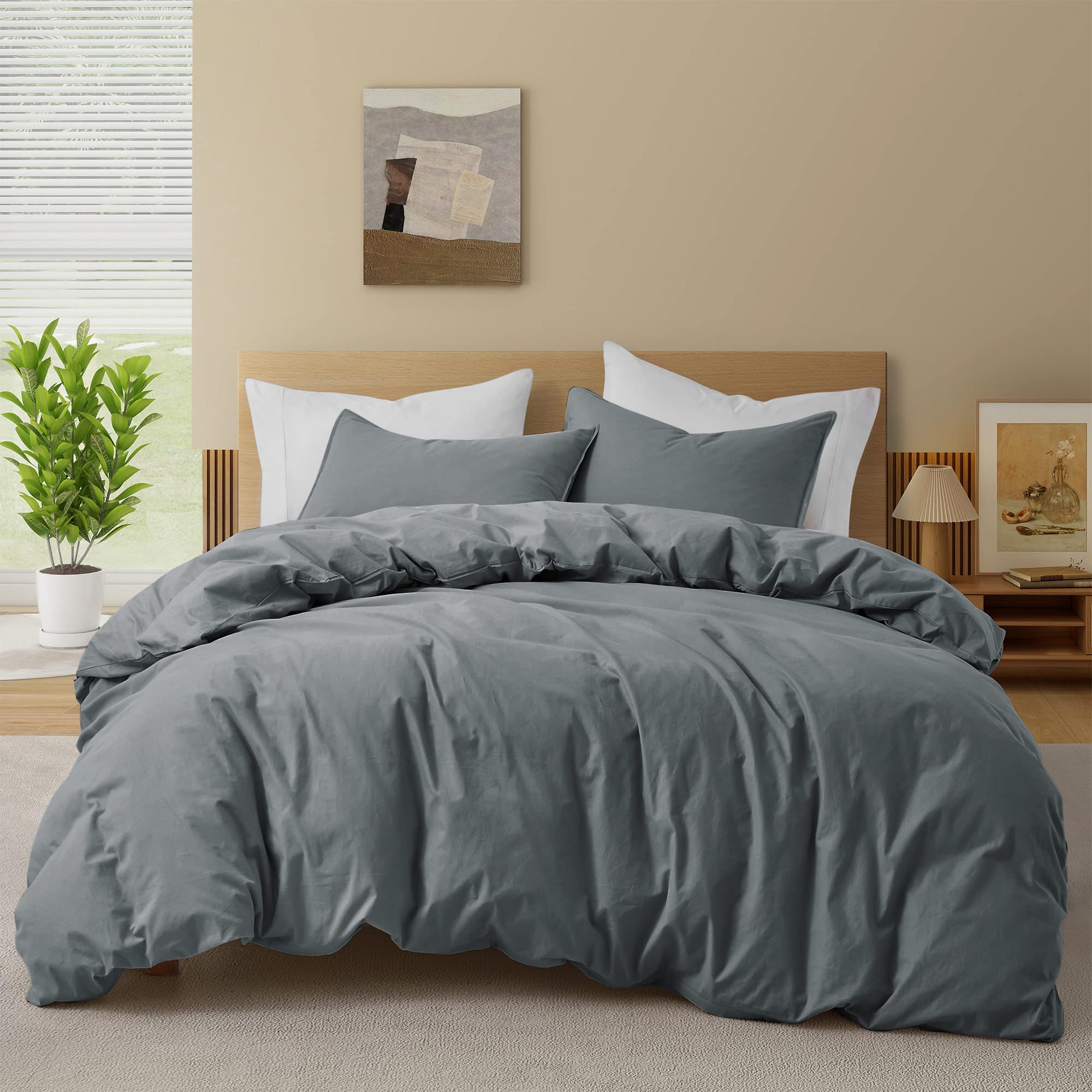Peace Nest - All Season 100% Cotton Soft and Breathable Duvet Cover Set, King - Gray