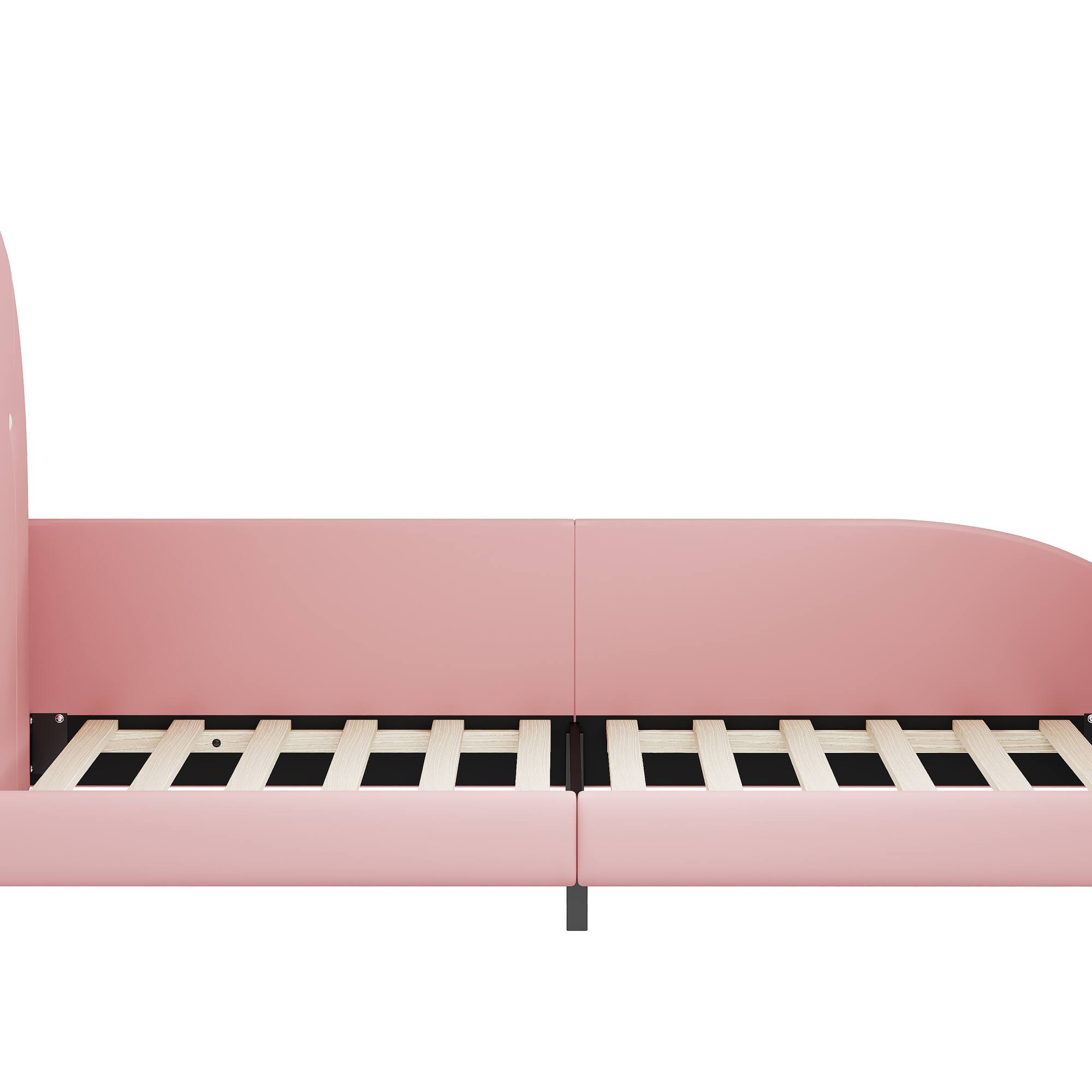 Alt View 5. GOODSILO - Upholstered Twin Size Princess Bed with Unique Animal-Shaped Design and Platform Support - Pink.