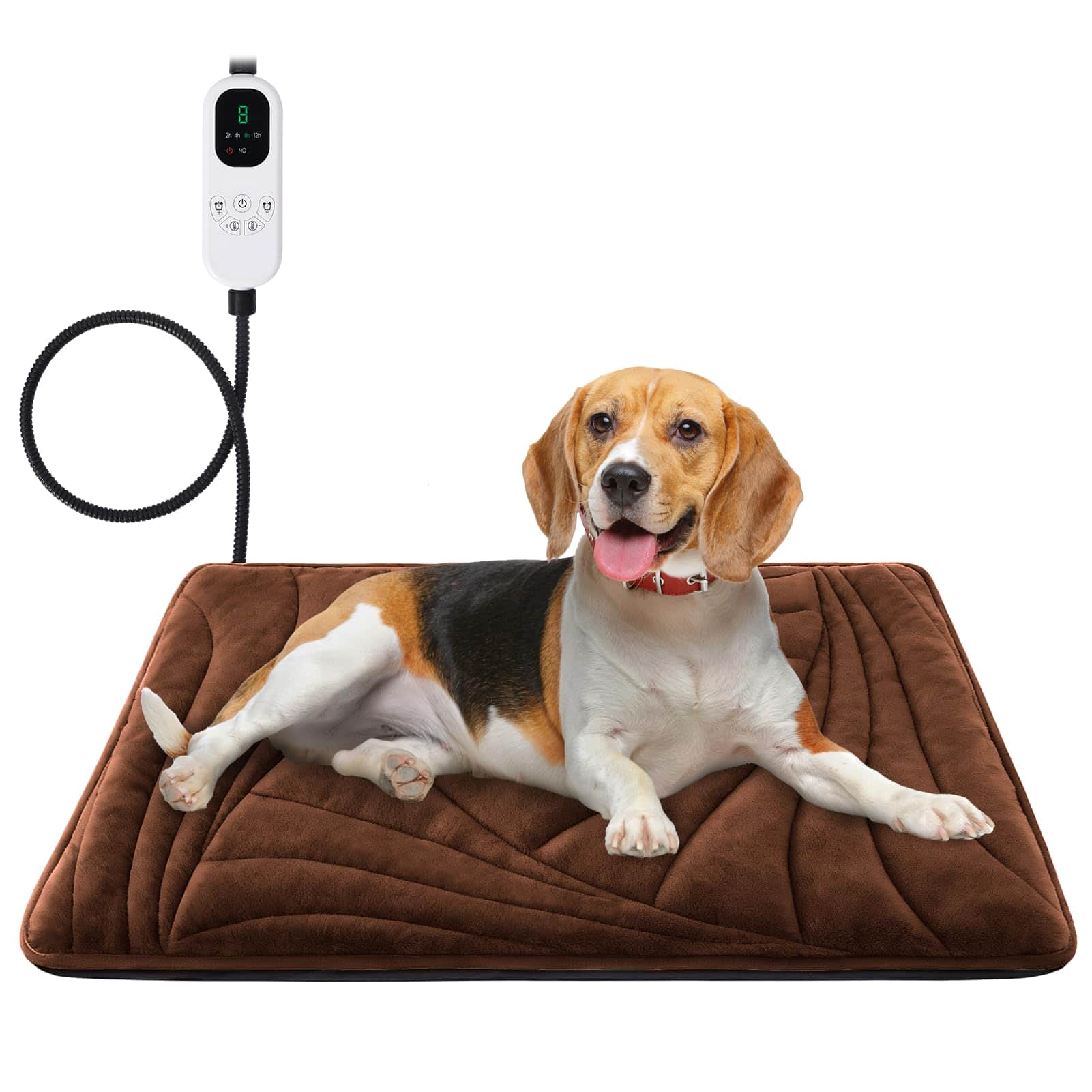 Reds Spade - Large Dog Heating Pad With Washable Cover Soft Plush Pet 9 Adjustable Temperature Timer Chew resistant Cord - Brown M: 28'' x 18''