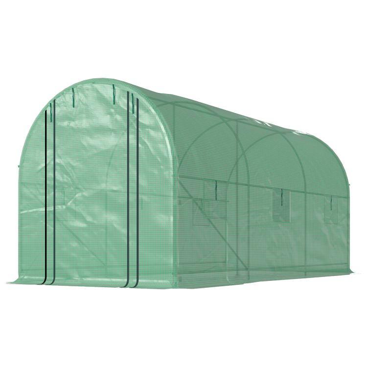Alt View 10. PULUZ - Hoop House Greenhouse, Walk-in Tunnel Greenhouse with 2 Support Rods, Zippered Roll-up Mesh Door, 14.6 feetx6.5 feetx6.6 - Green.
