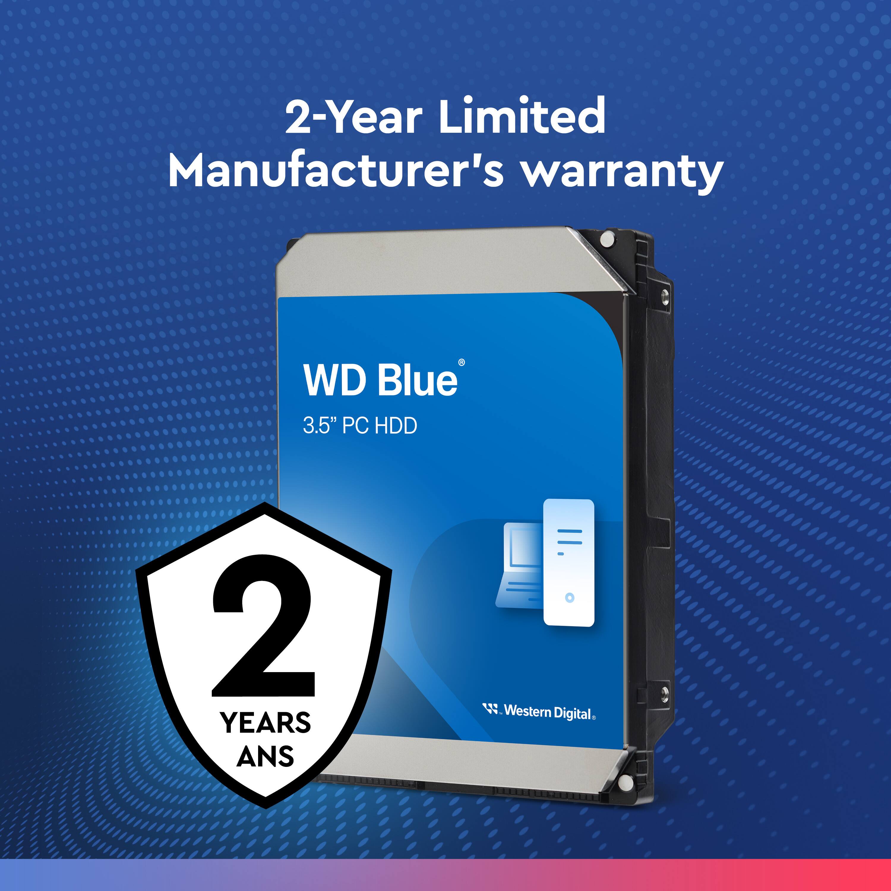 The text on the image is grouped and corrected as follows:

"2-Year Limited Manufacturer's Warranty WD Blue 3.5" PC HDD 2 Years W. Western Digital."