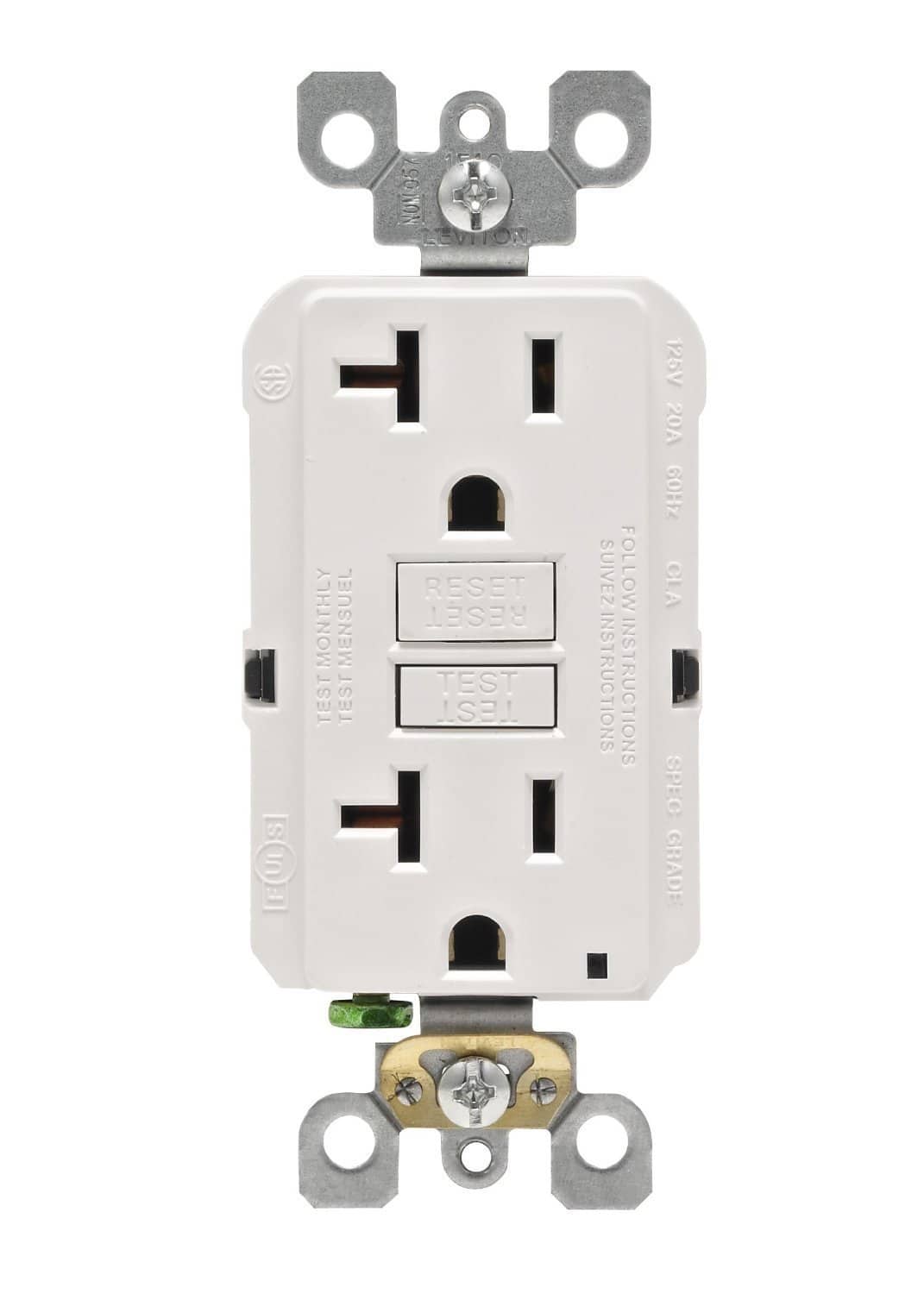 Leviton - Self-Test SmartlockPro Slim GFCI Non-Tamper-Resistant Receptacle, 20A 125V, 2-Outlet 3-Pack (GFNT2-3W) - White