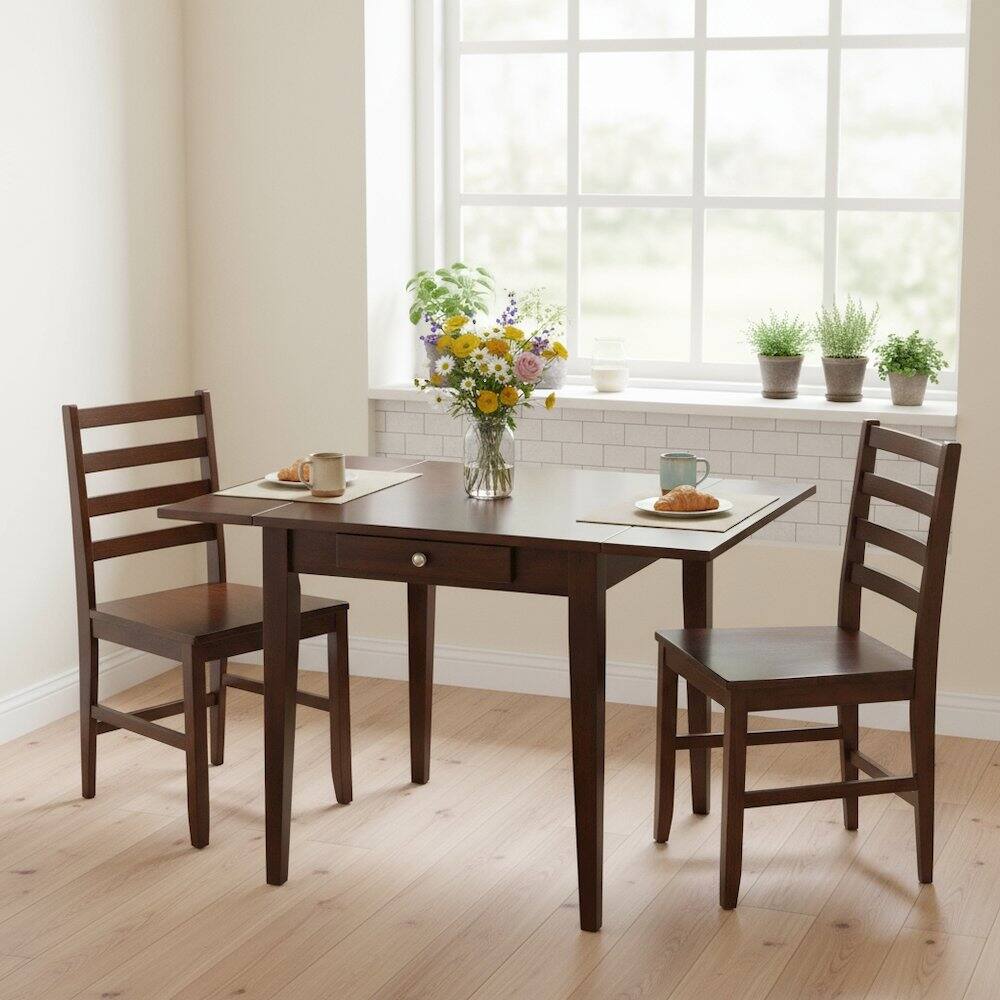 Alt View 2. FurniFact - Drop Leaf Table Set - Walnut.