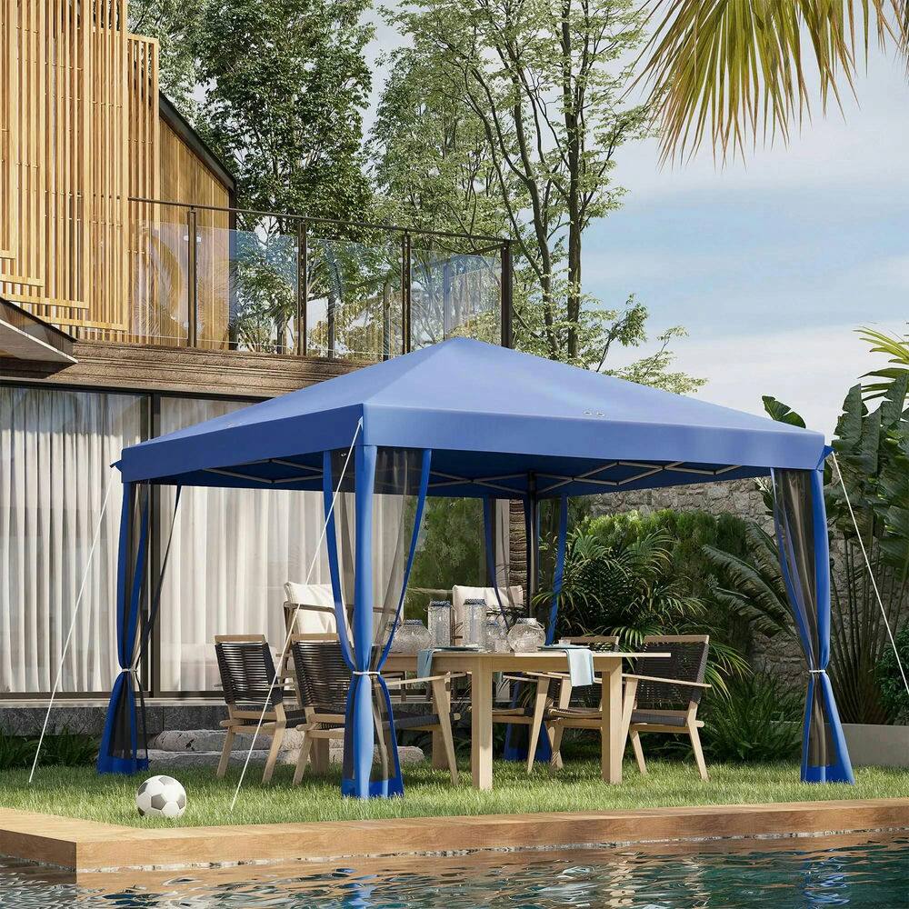 Alt View 6. Spaco - Spaco 10' x 10' Pop Up Canopy Tent with Netting,Instant Gazebo,Screen House - Blue.