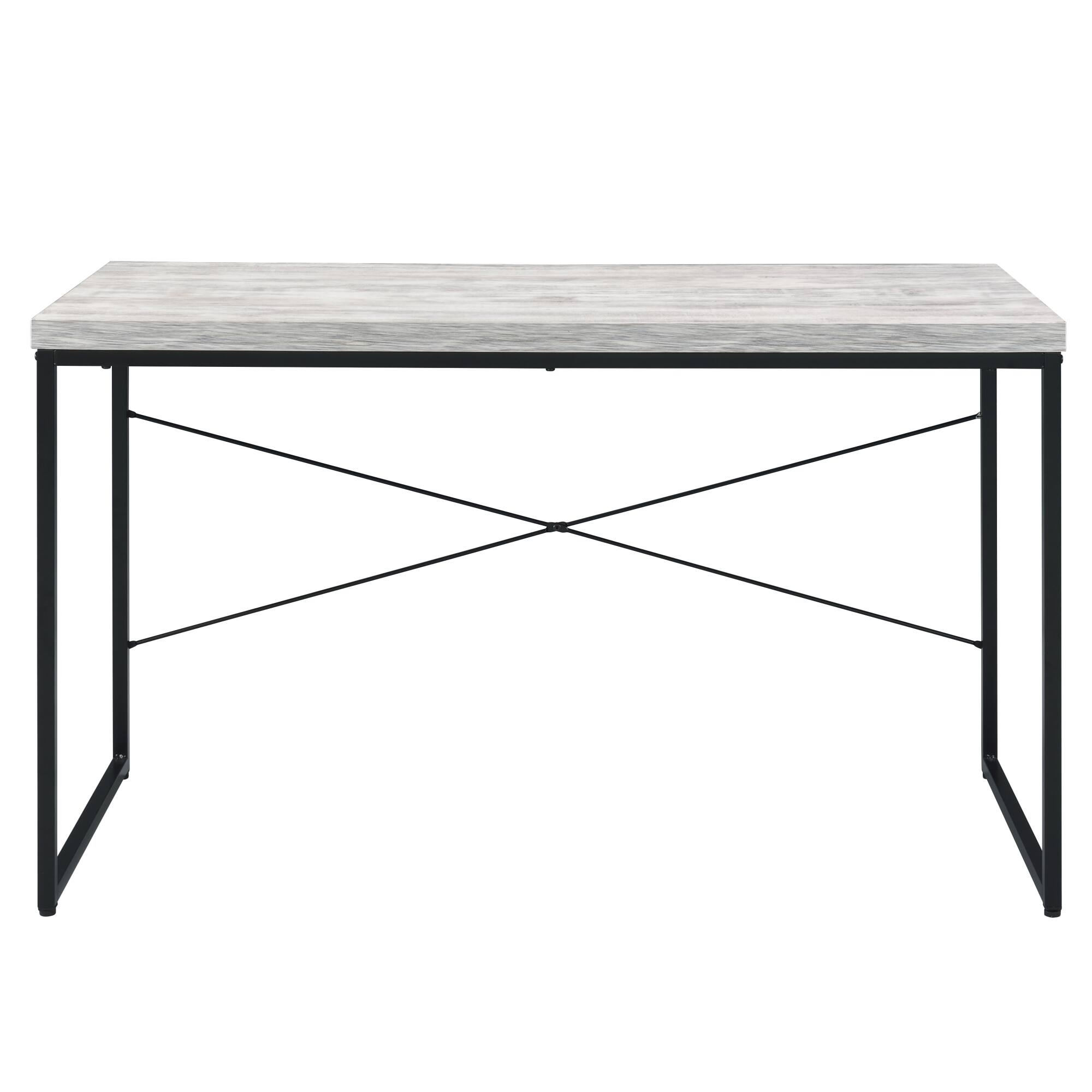Alt View 1. GOODSILO - Industrial Writing Desk with Faux Concrete Top and Metal Sled Base for Modern Home Office Workspace - Antique White+Black.