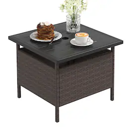 Gymax - 22'' Patio Rattan Square Side End Table Garden Bistro Umbrella Stand Table W/Hole - Mix Brown,Black