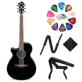 Ibanez - AEG50L Electric Guitar, Powerpad Strap, Capo, 15 Guitar Pick, & Cloth Kit - Black High Gloss