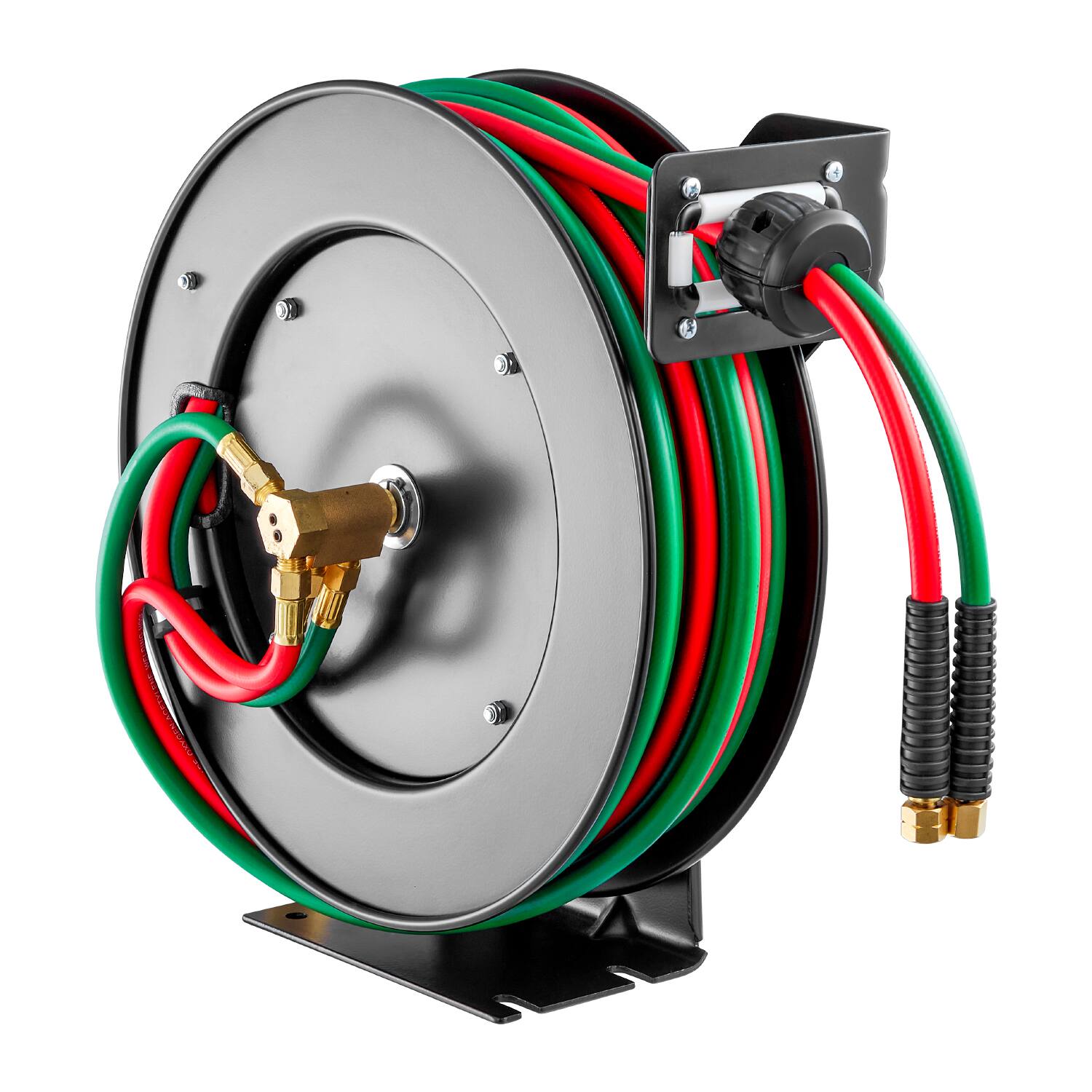 Alt View 5. VEVOR - Retractable Welding Hose Reel, 1/4-Inch x 50FT Twin Oxygen Acetylene Rubber Hose Max 300PSI - T Grade - Black.