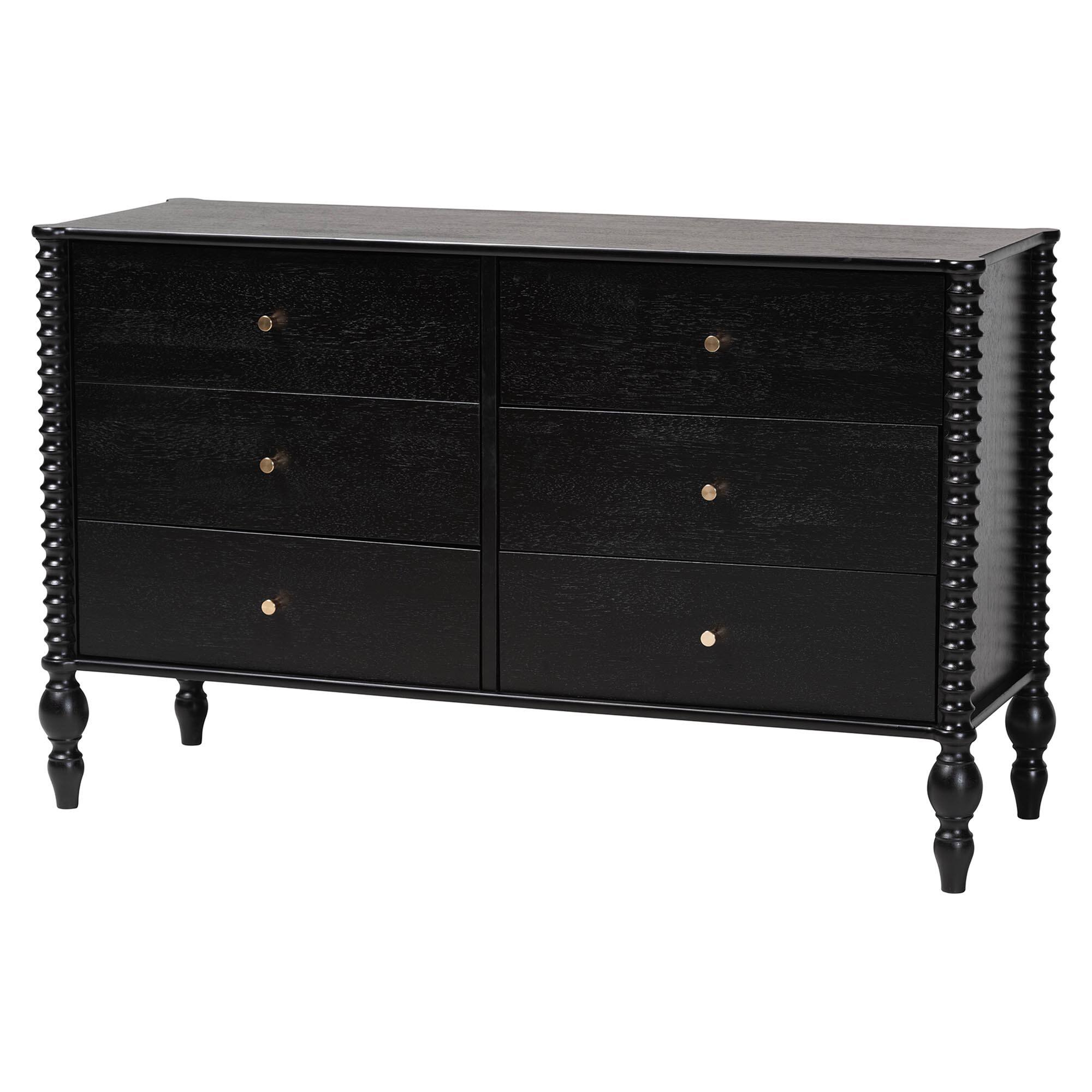Alt View 2. Baxton Studio - Denita Spindle 4-Piece Bedroom Set - Farmhouse Platform Bed with Matching Dresser, Chest, and 1-Drawer Nightstand, Full - Black.