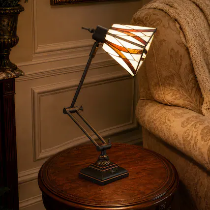 Front. Lavish Home - Lavish Home Tiffany Architect Desk Lamp with Stained Glass Shade, Bronze - Brown.