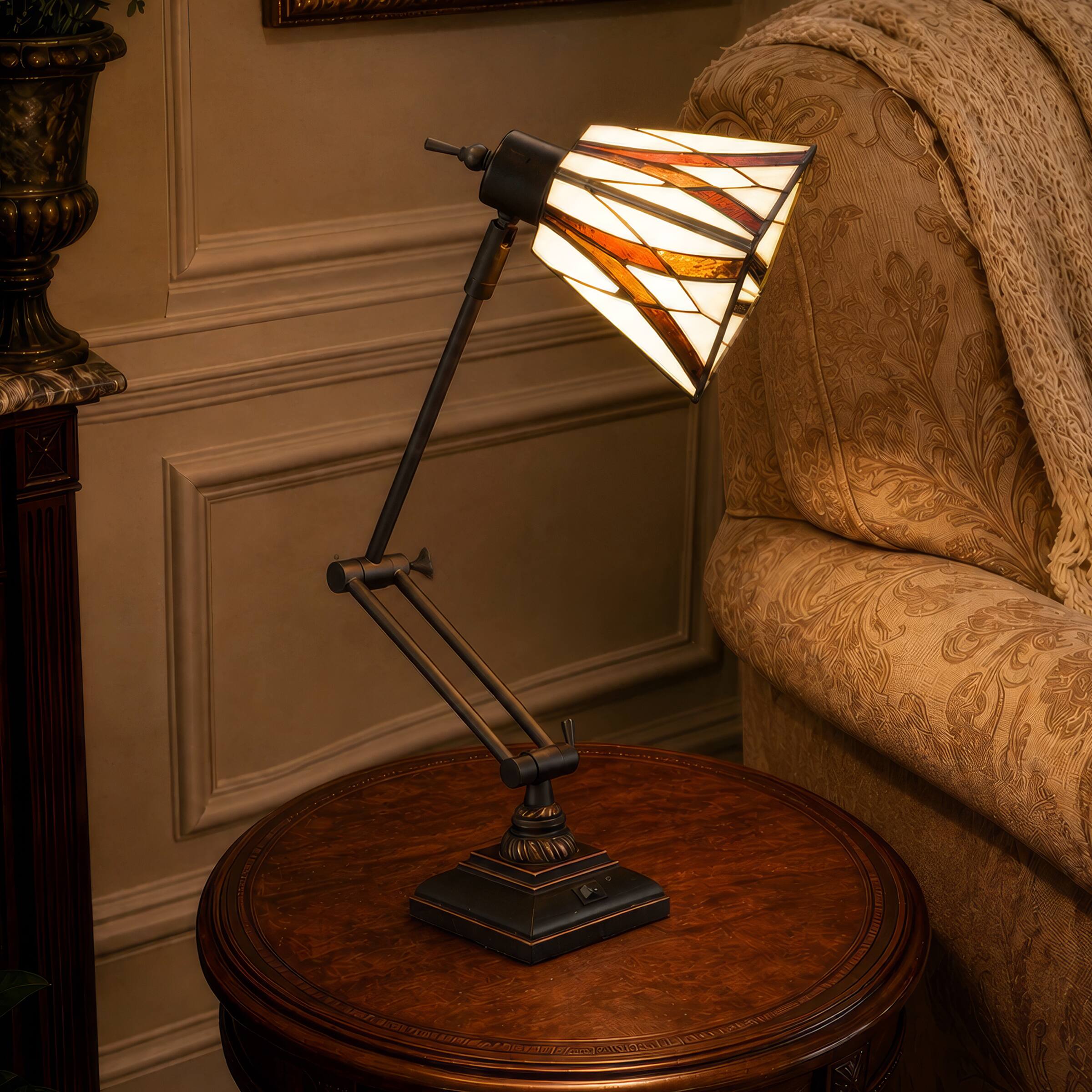 Front. Lavish Home - Lavish Home Tiffany Architect Desk Lamp with Stained Glass Shade, Bronze - Brown.