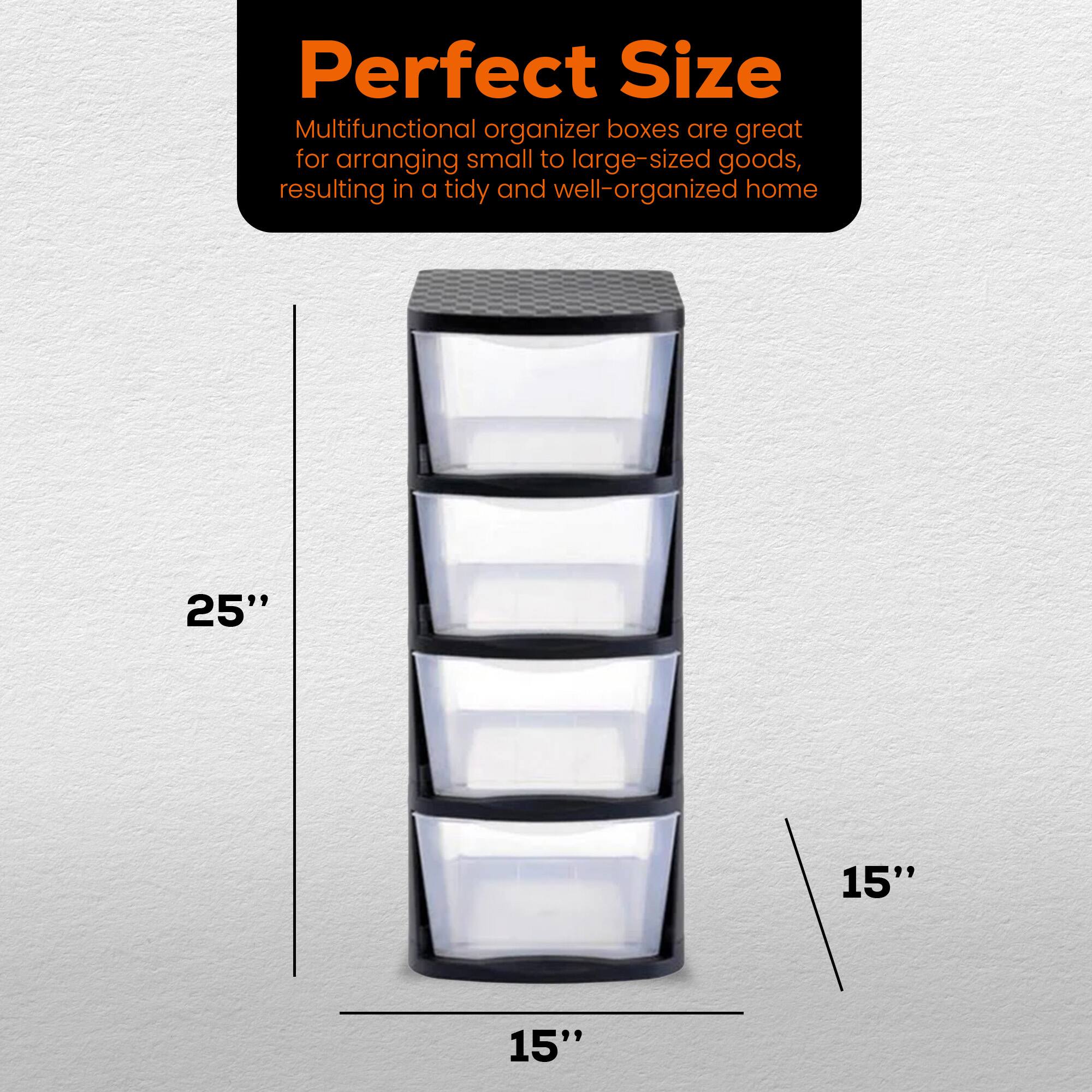 Perfect Size  
Multifunctional organizer boxes are great for arranging small to large-sized goods, resulting in a tidy and well-organized home  

25"  
15"  
15"