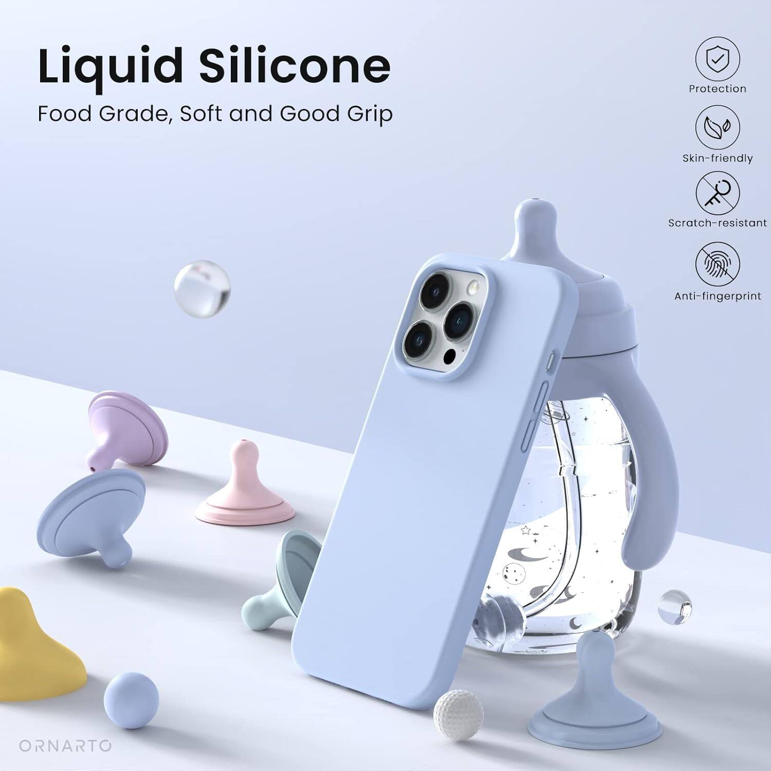 Liquid Silicone, Food Grade, Soft and Good Grip, Protection, Skin-friendly, Scratch-resistant, Anti-fingerprint, ORNARTO