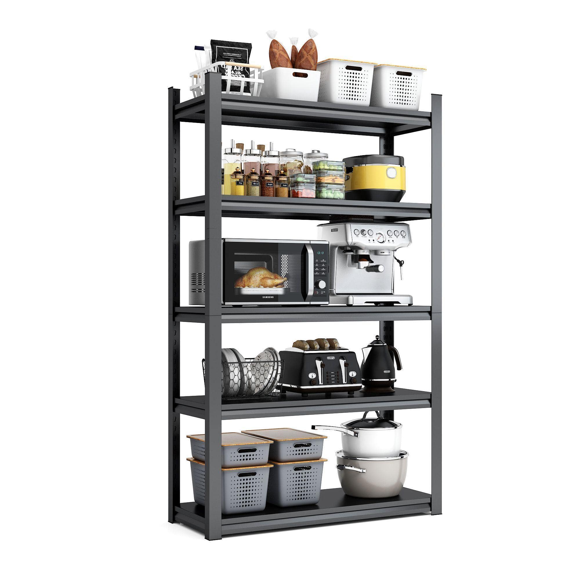 Front. Mirfee - 5-Tier Heavy Duty Metal Shelving, 72"H, 2000 lb Capacity - Black+ Gray.